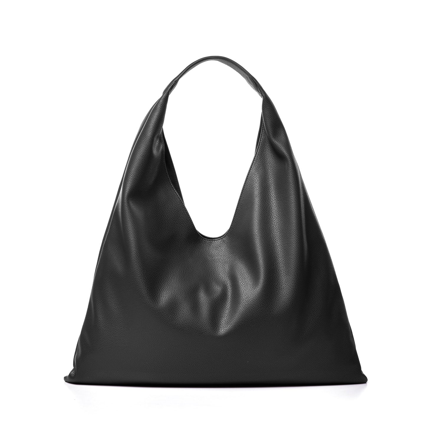 Stylish black pebble hobo shoulder bag with a unique deep V-shaped opening, perfect for everyday use.