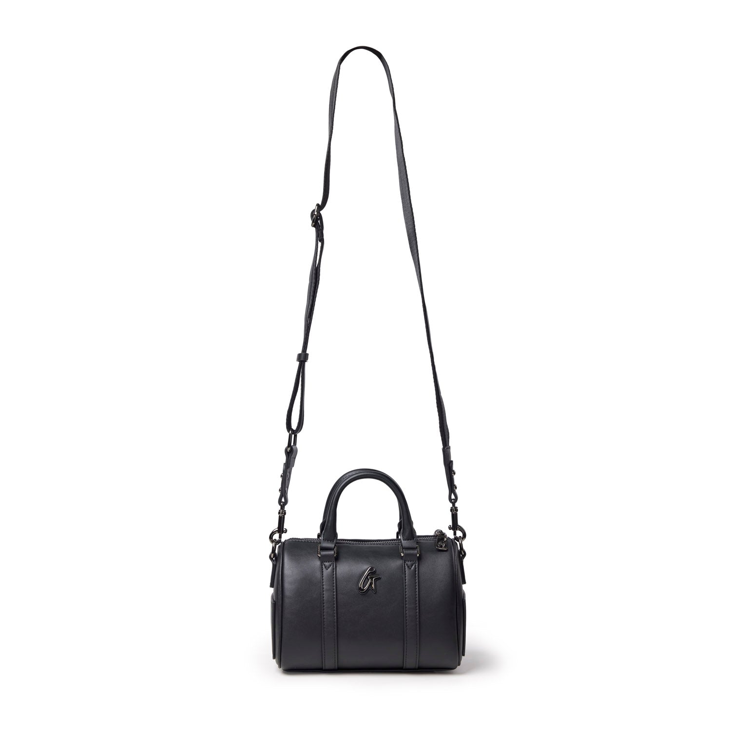 Mini Standard Gal Boston Bag in black, featuring a sleek design with dual handles and an adjustable shoulder strap.