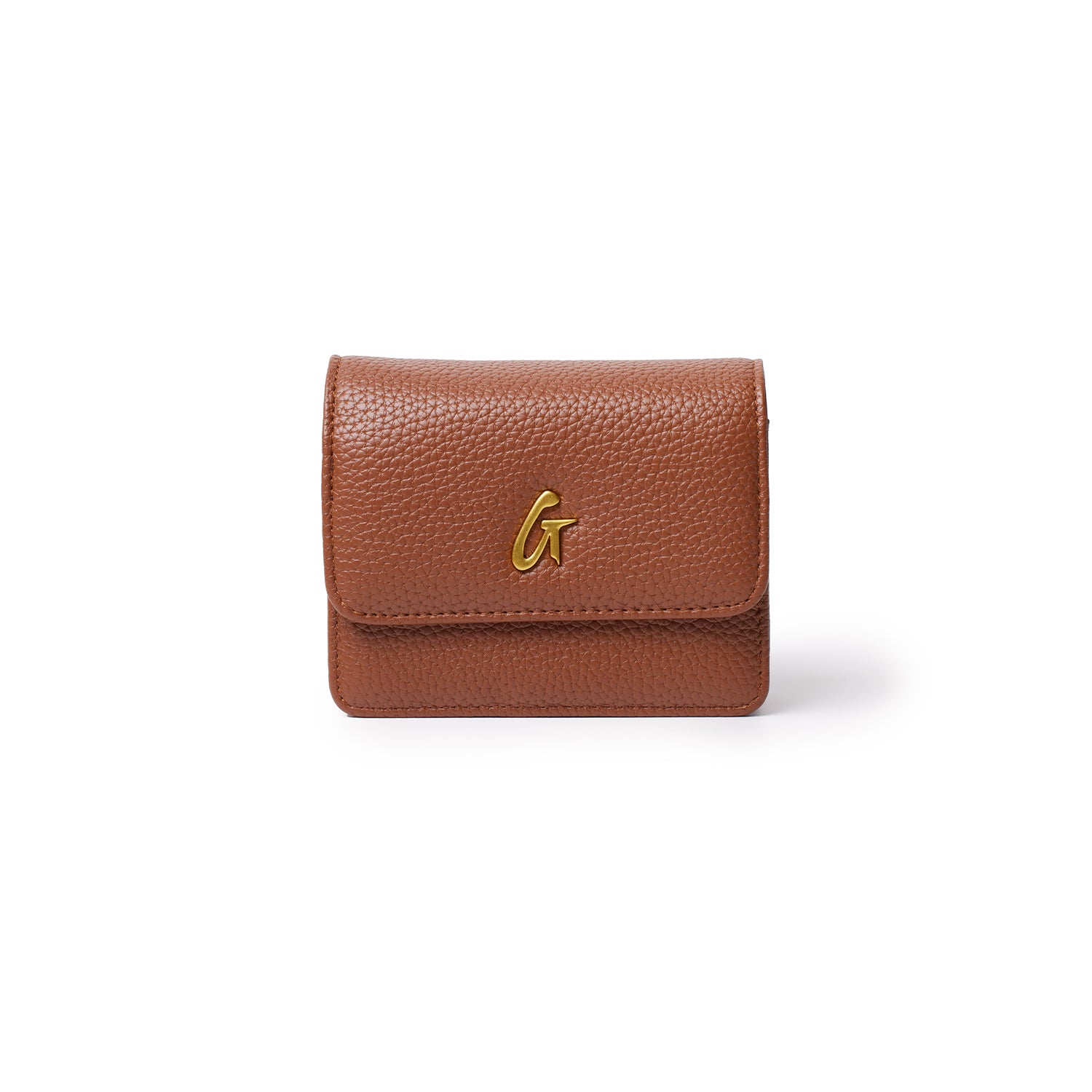 Mini Pebble WOC in brown leather with a gold-tone G logo, compact wallet with textured pebble grain finish.
