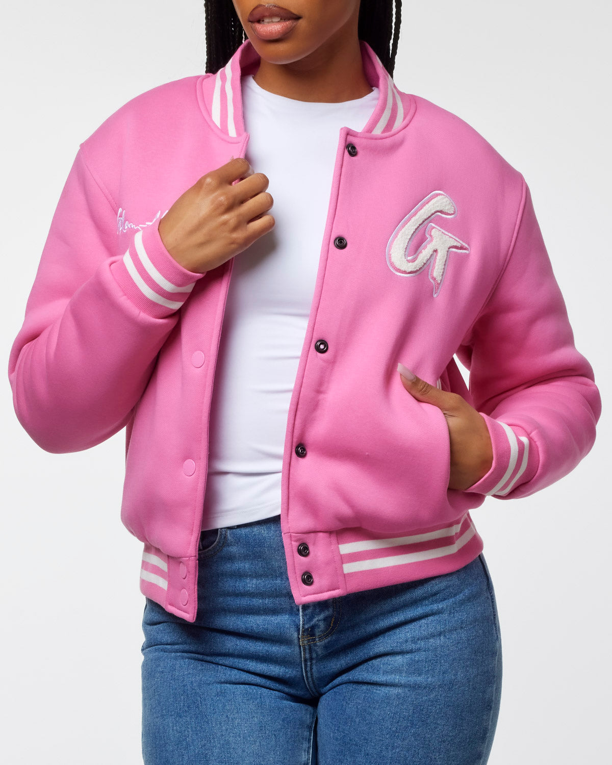 ESSENTIAL VARSITY JACKET - HOT PINK
