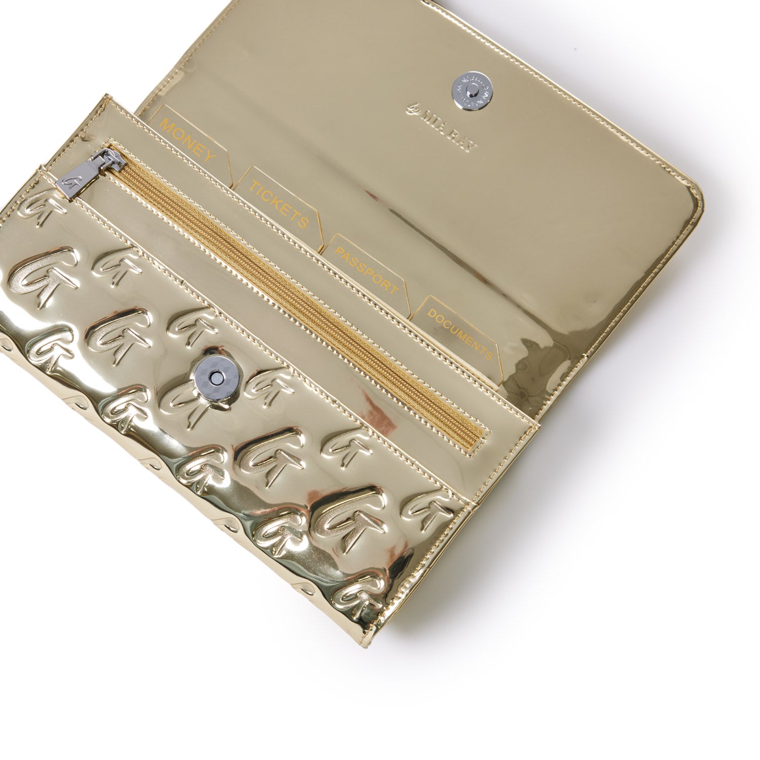 METALLIC MONOGRAM TRAVEL WALLET - METALLIC GOLD