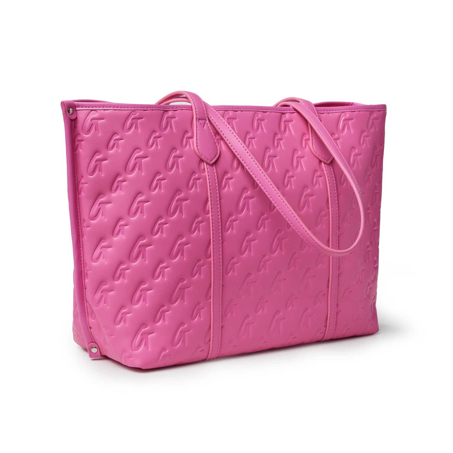Pink Monogram Sleek Tote bag with embossed G pattern, featuring double handles and a spacious design.