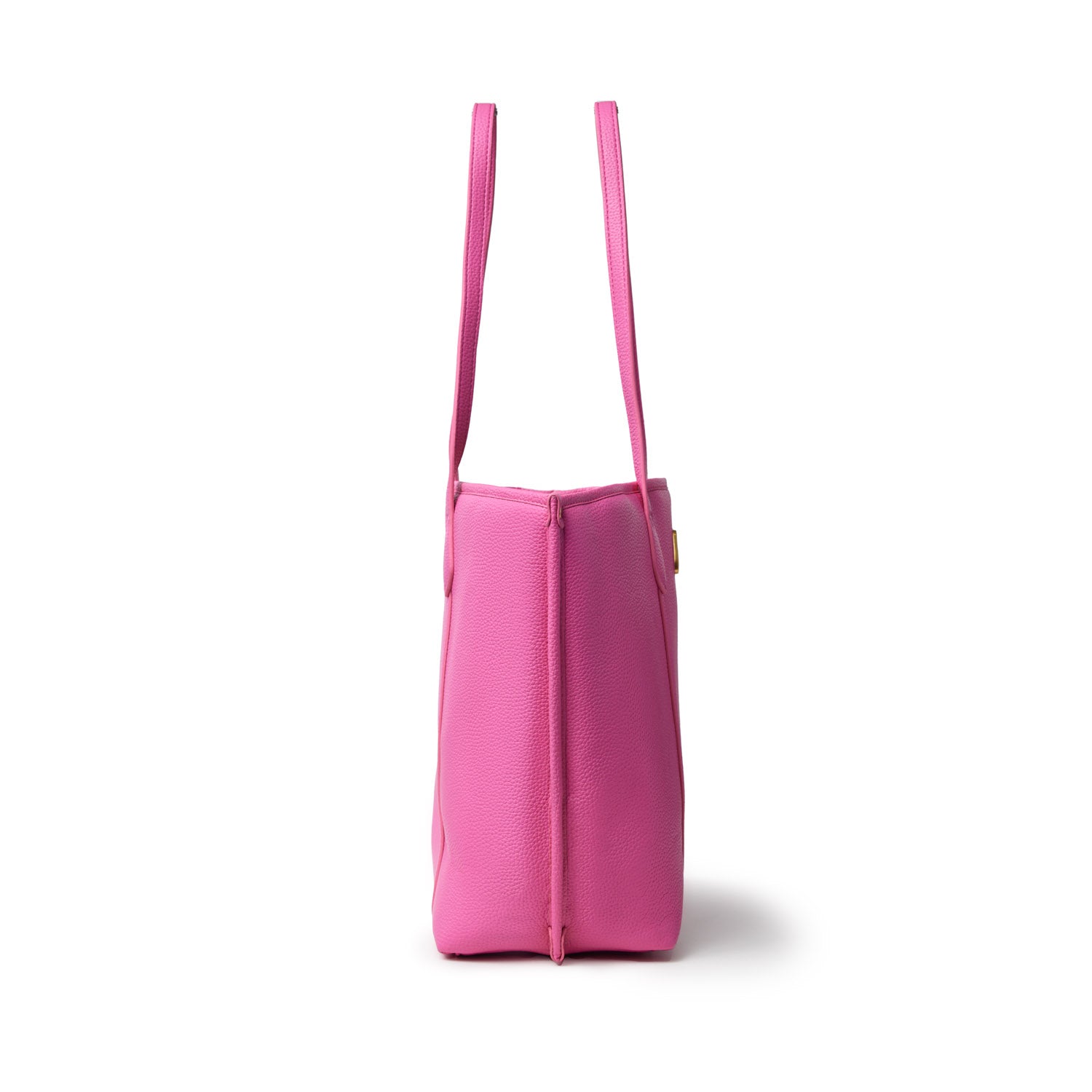 Pink Pebble Sleek Tote bag with long shoulder straps, textured material, and side zipper detail, standing upright against a white background.
