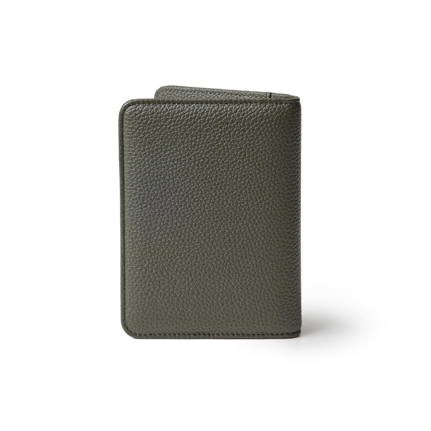 Olive green Pebble Passport Holder with textured leather finish, compact design, and stitched edges.