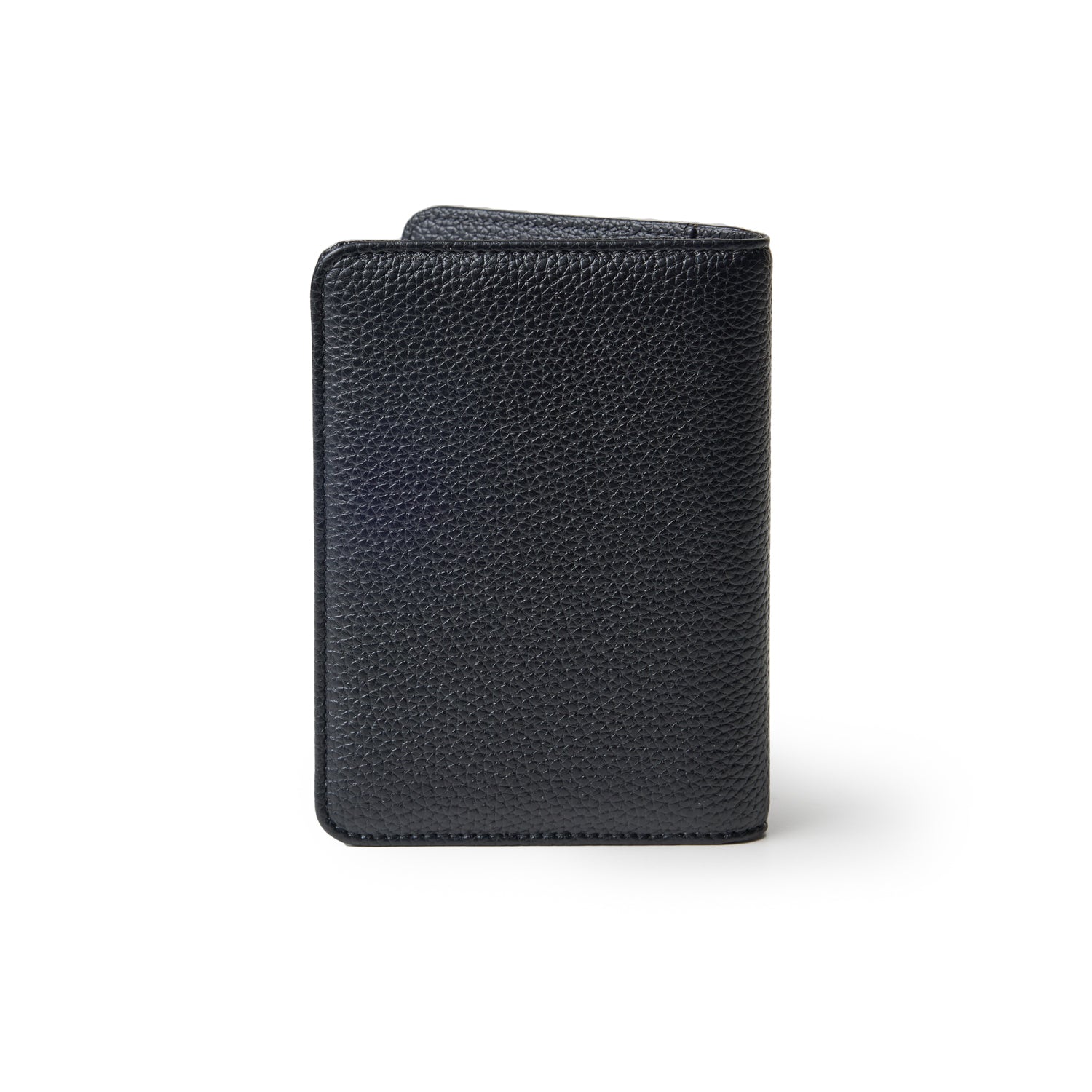 Black Pebble Passport Holder with textured leather surface, compact design, and stitched edges.