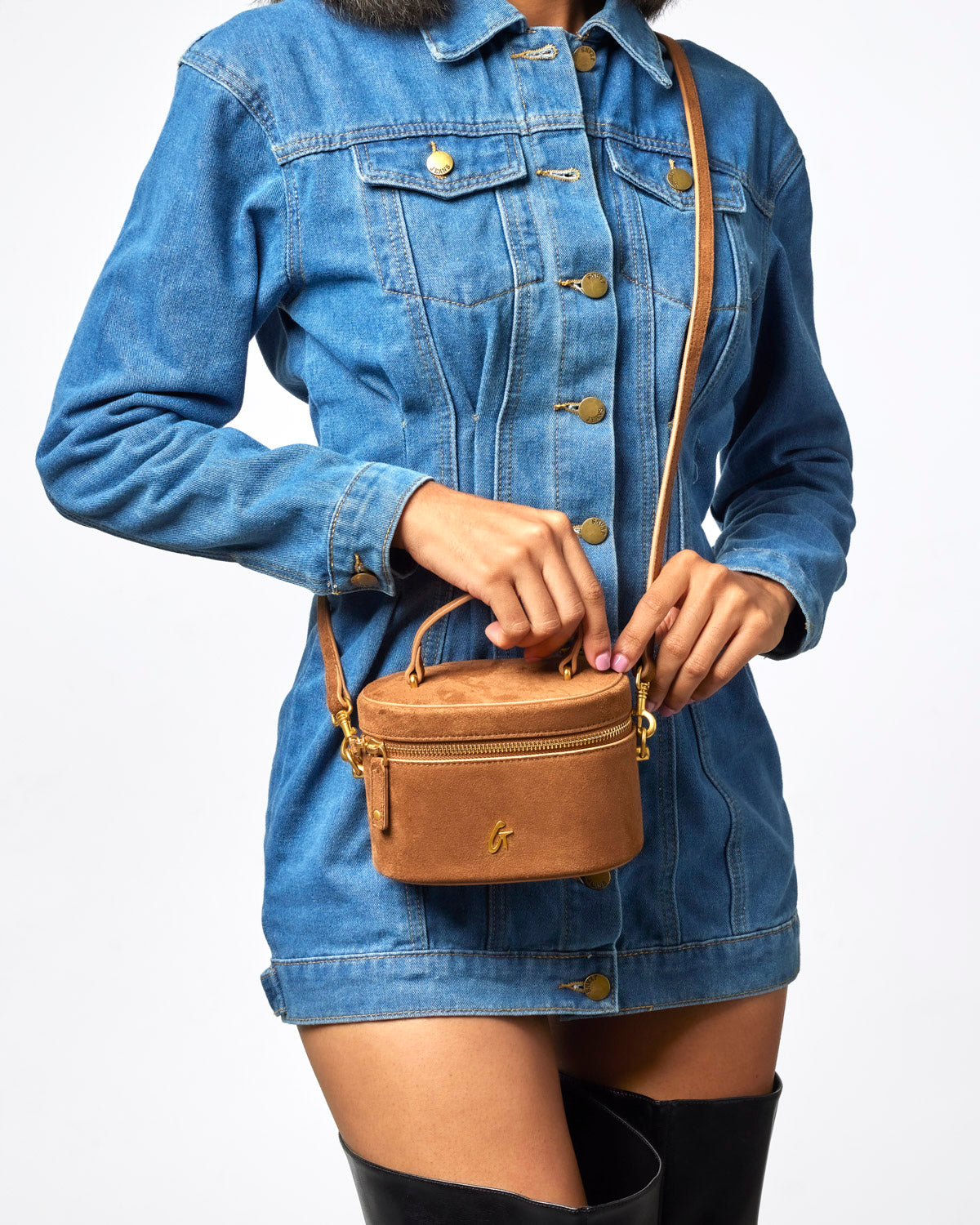 MINI SUEDE VANITY BAG - BROWN