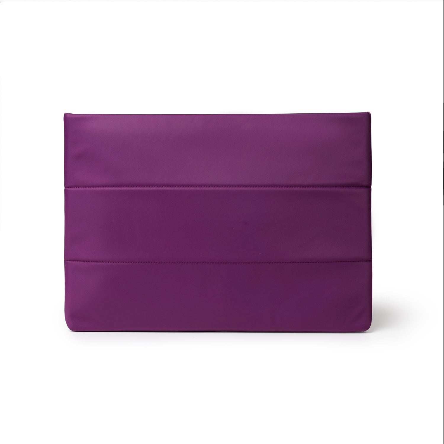 Purple nylon laptop sleeve featuring a sleek, minimalist design with subtle stitching details for added style.