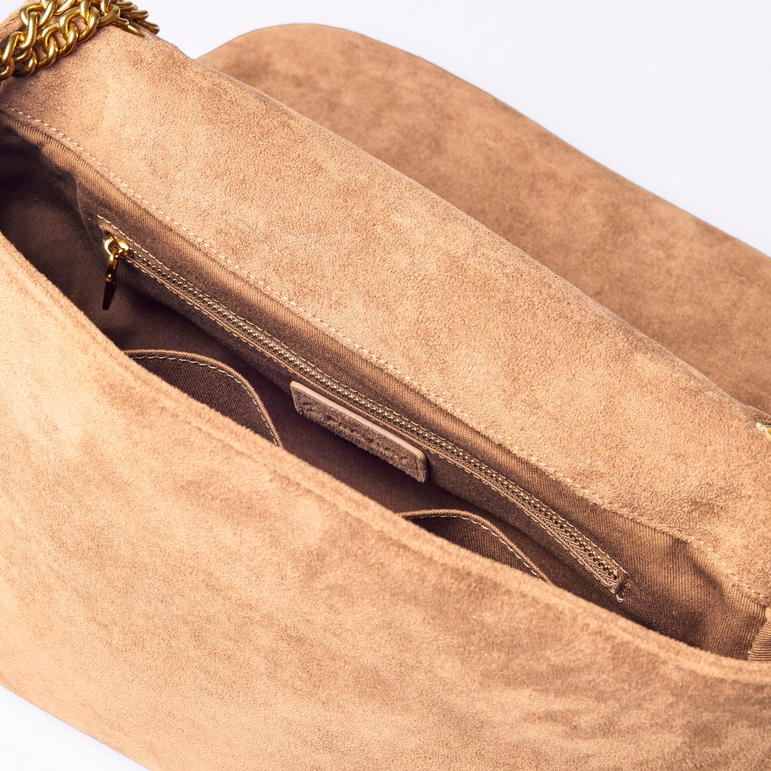 MEDIUM SUEDE FLAP BAG - TAN