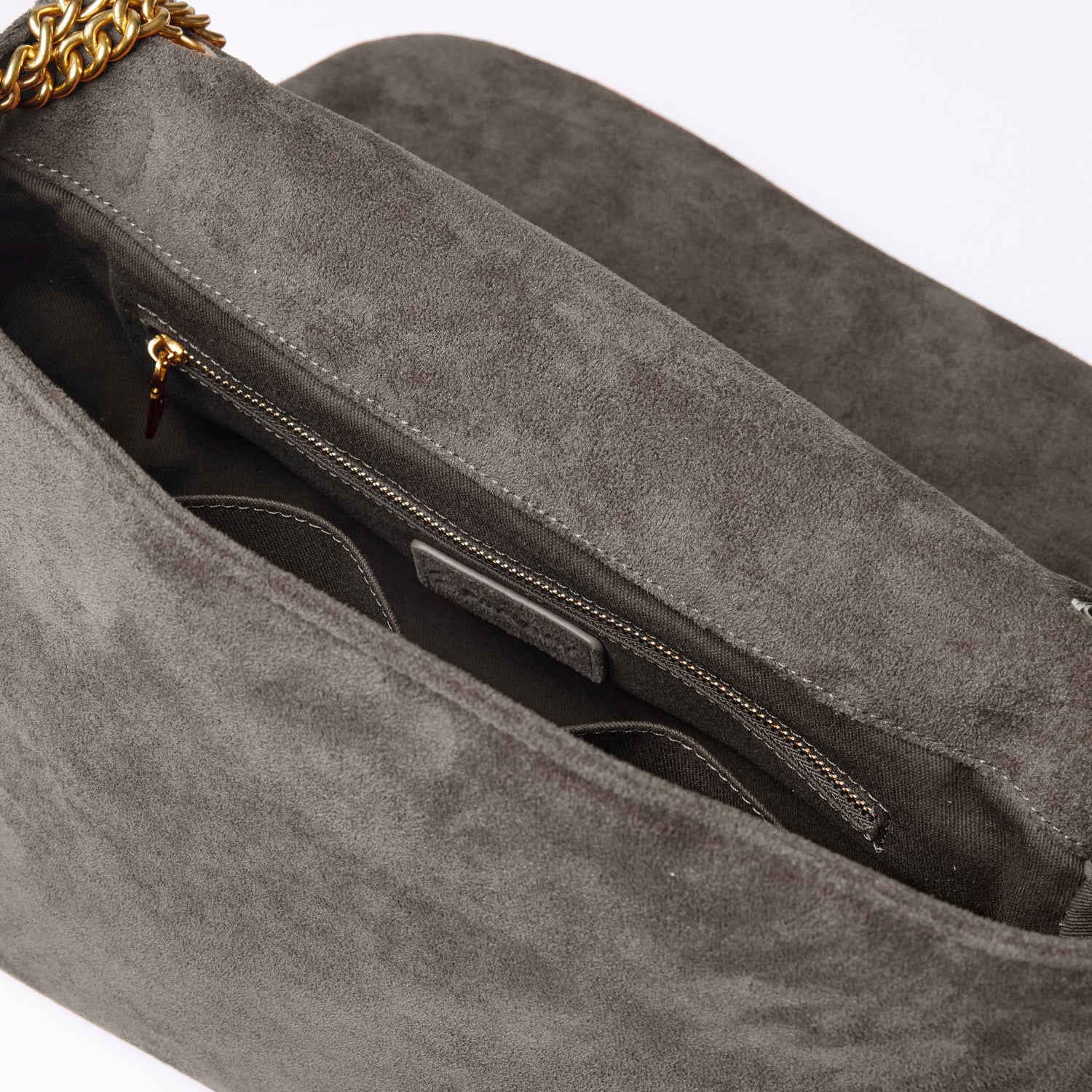 MEDIUM SUEDE FLAP BAG - OLIVE GREEN