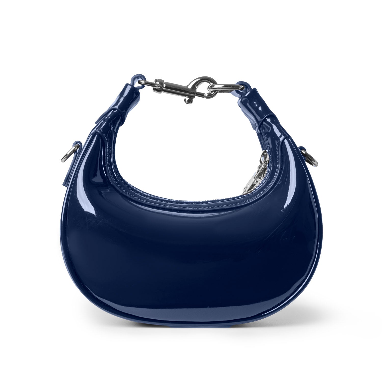NANO MIRROR HOBO BAG in mirror navy, featuring a sleek, glossy finish and a stylish curved silhouette.