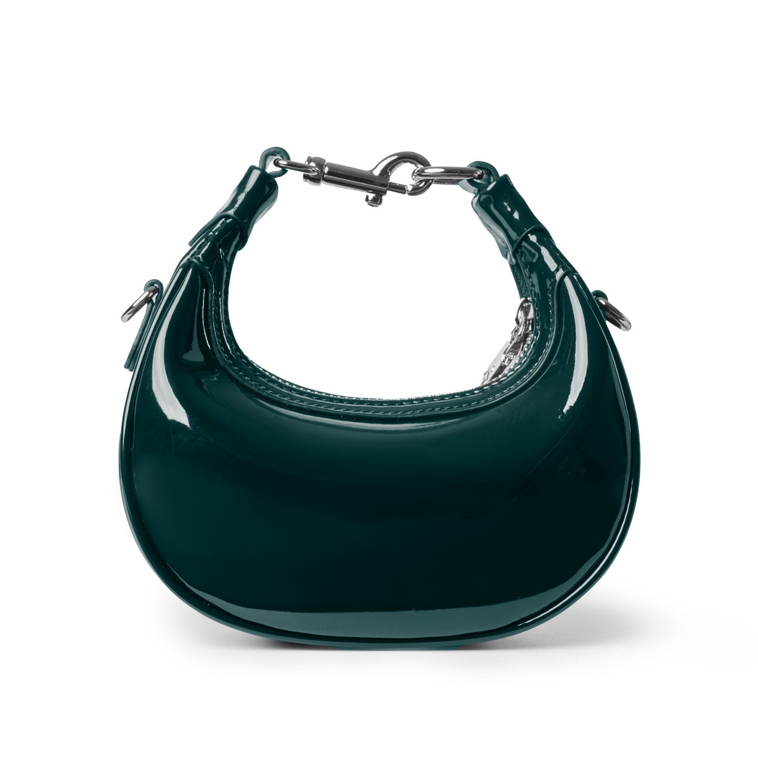 Sleek mirror green hobo bag with a glossy finish and a short handle, perfect for stylish everyday use.