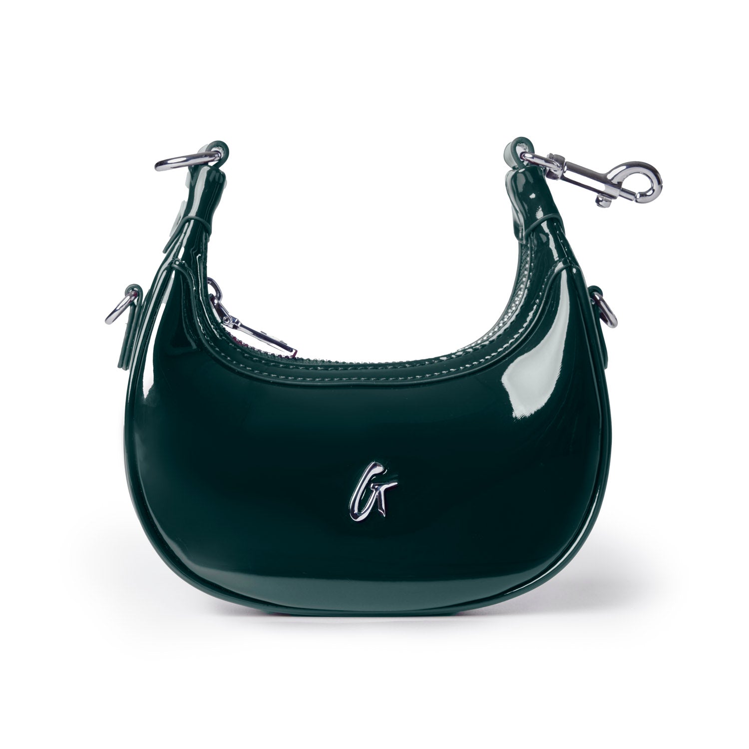 Sleek mirror green hobo bag with a glossy finish and silver hardware, perfect for stylish everyday use.