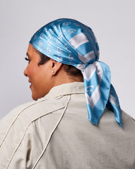 MEDIUM MONOGRAM SILK SCARF - BLUE SILVER
