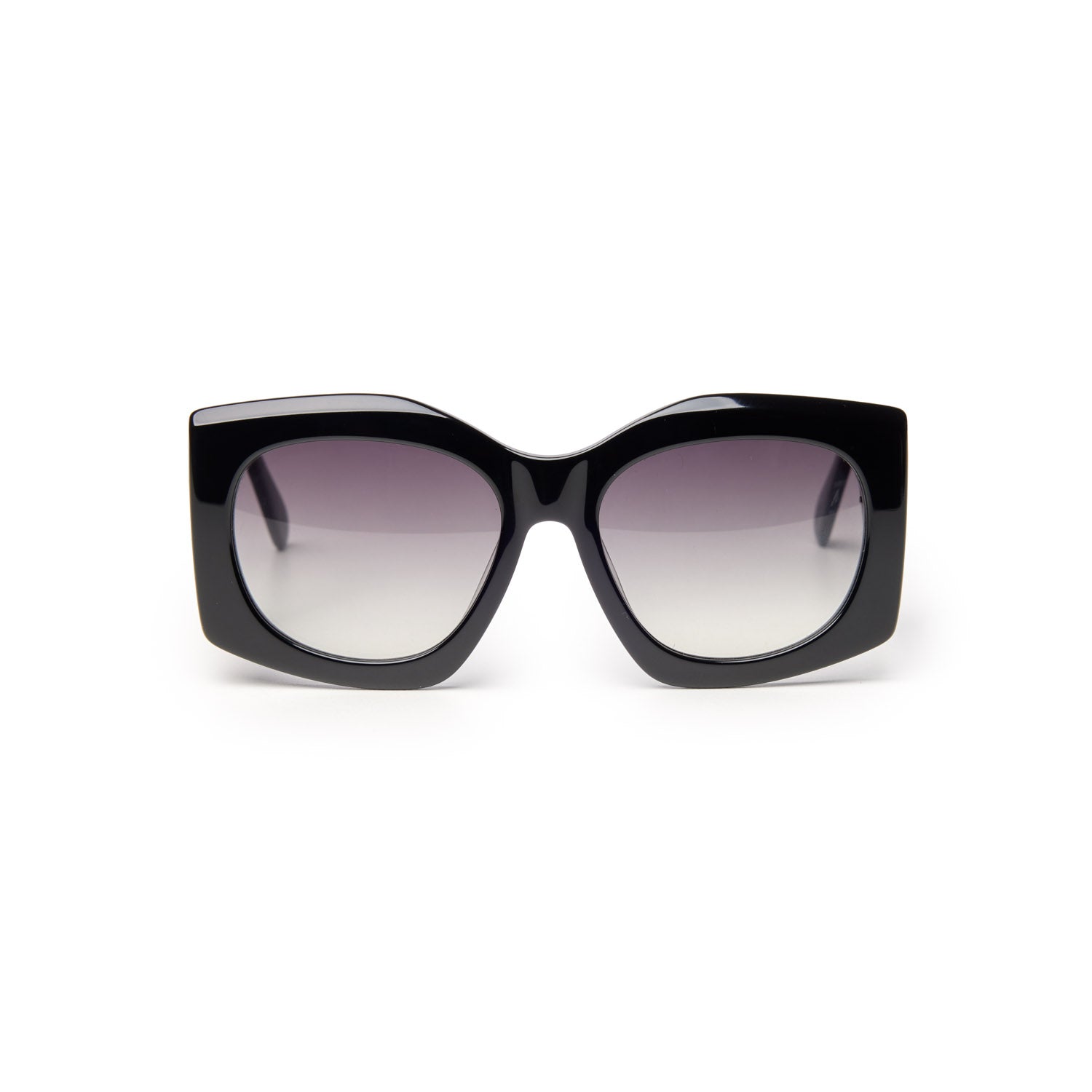 Stylish black oversized sunglasses with gradient lenses, featuring a bold square frame design.
