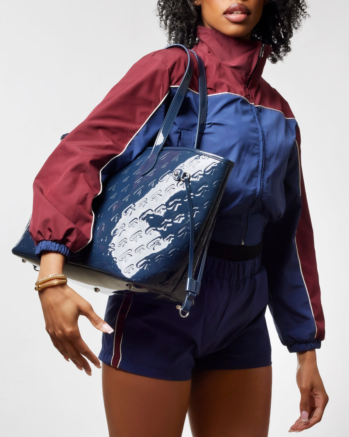 MONOGRAM GLAM TOTE WITH WRISTLET - MIRROR NAVY