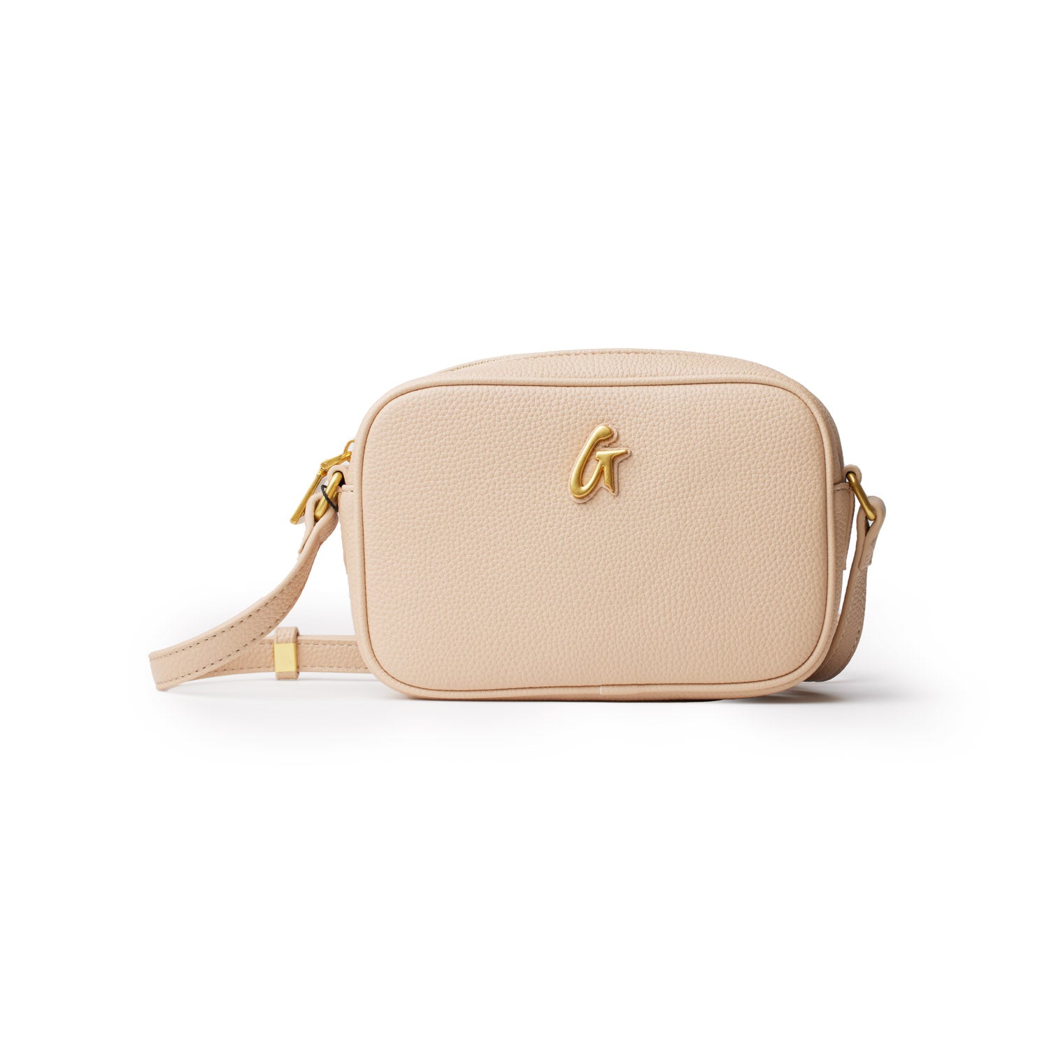 PEBBLE MINI CAMERA BAG NUDE Vegan Pebble Leather Gold Hardware Glam Aholic Lifestyle