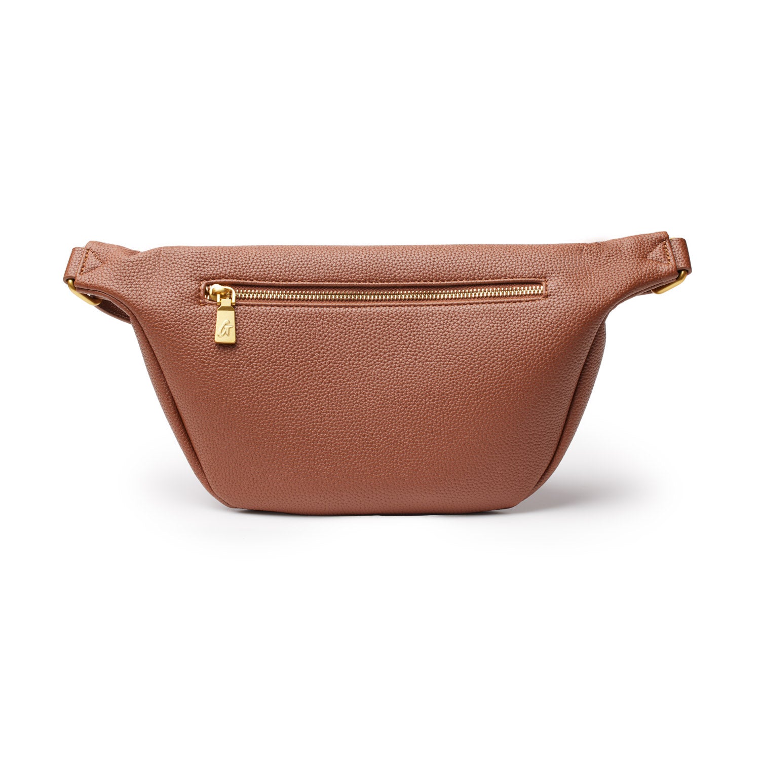 Brown pebble-textured fanny pack with a front zipper pocket and gold hardware, part of the Pebble Fanny Pack Bundle.