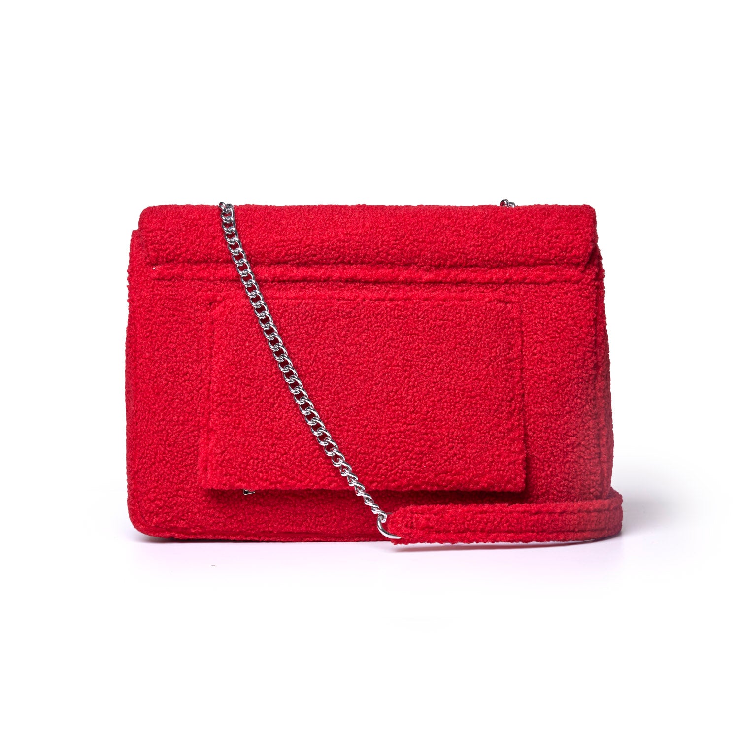 XL Teddy flap bag in vibrant red with a textured finish and a stylish chain strap for a chic look.