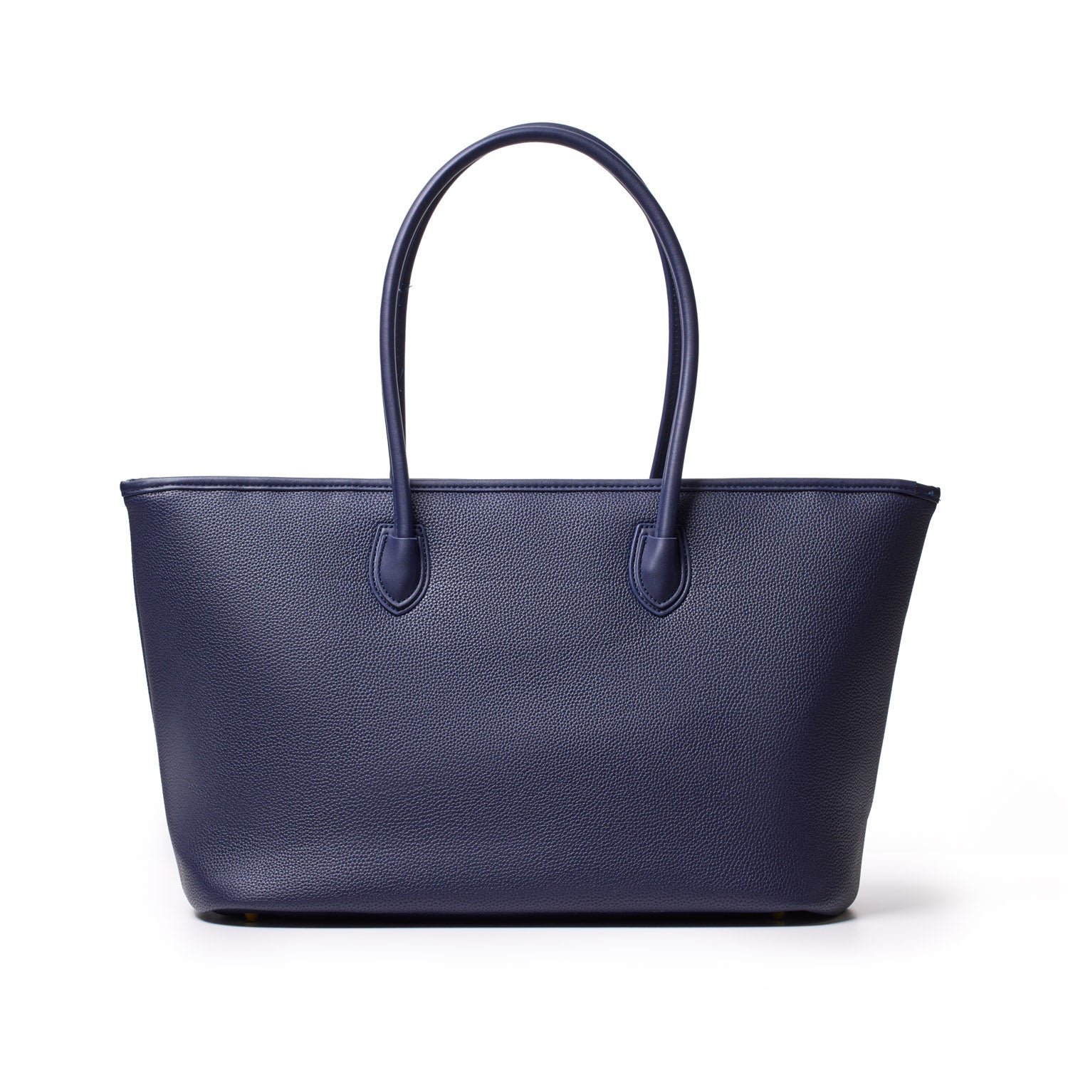 Navy Pebble Tote Bag with two handles, textured leather surface, and spacious interior, ideal for everyday use.