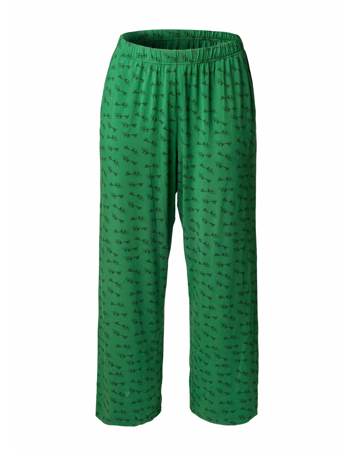 Green long pajamas featuring a subtle signature print, designed for comfort and style in loungewear.