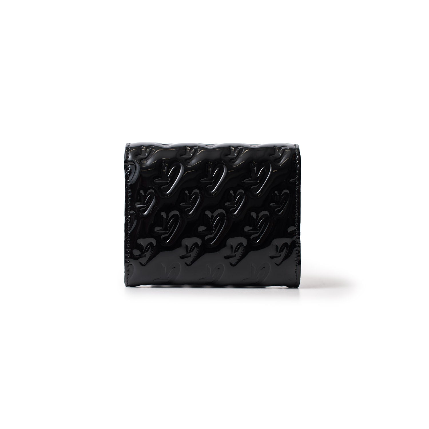 Black Monogram Silver Compact WOC with a glossy, embossed pattern and mirror finish.