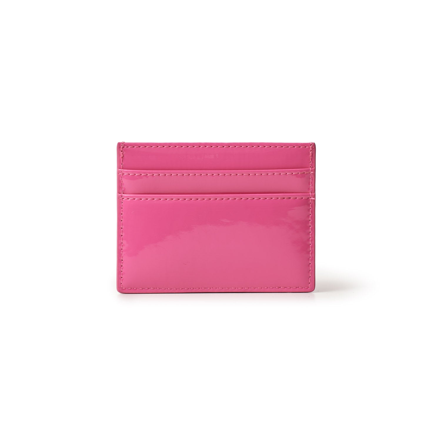 Mirror hot pink silver card holder with multiple card slots, sleek design, and reflective finish.