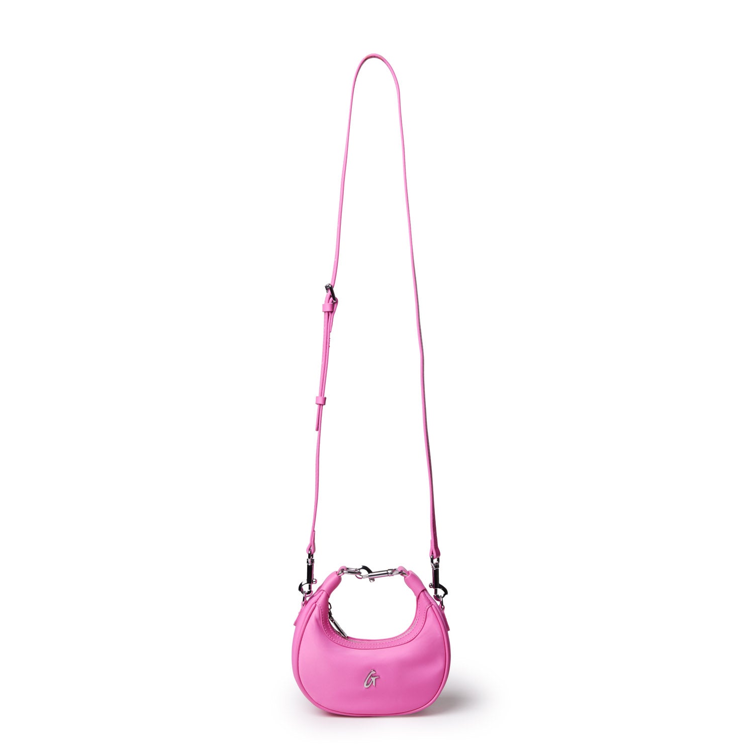 Hot pink nano nylon hobo bag with a curved silhouette and adjustable strap, perfect for stylish everyday use.
