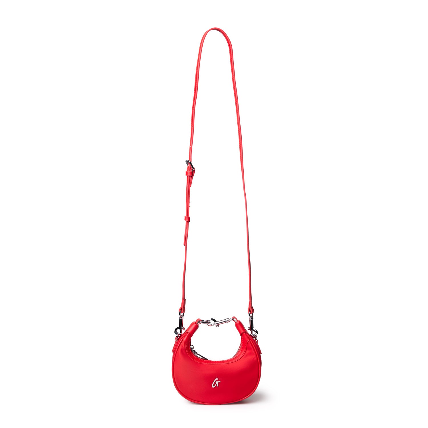 Red nano nylon hobo bag with a sleek design and adjustable strap, perfect for stylish everyday use.