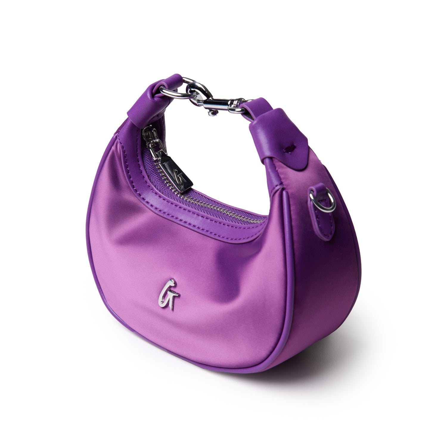 Purple nano nylon hobo bag with a sleek design, featuring a zippered closure and a stylish handle.