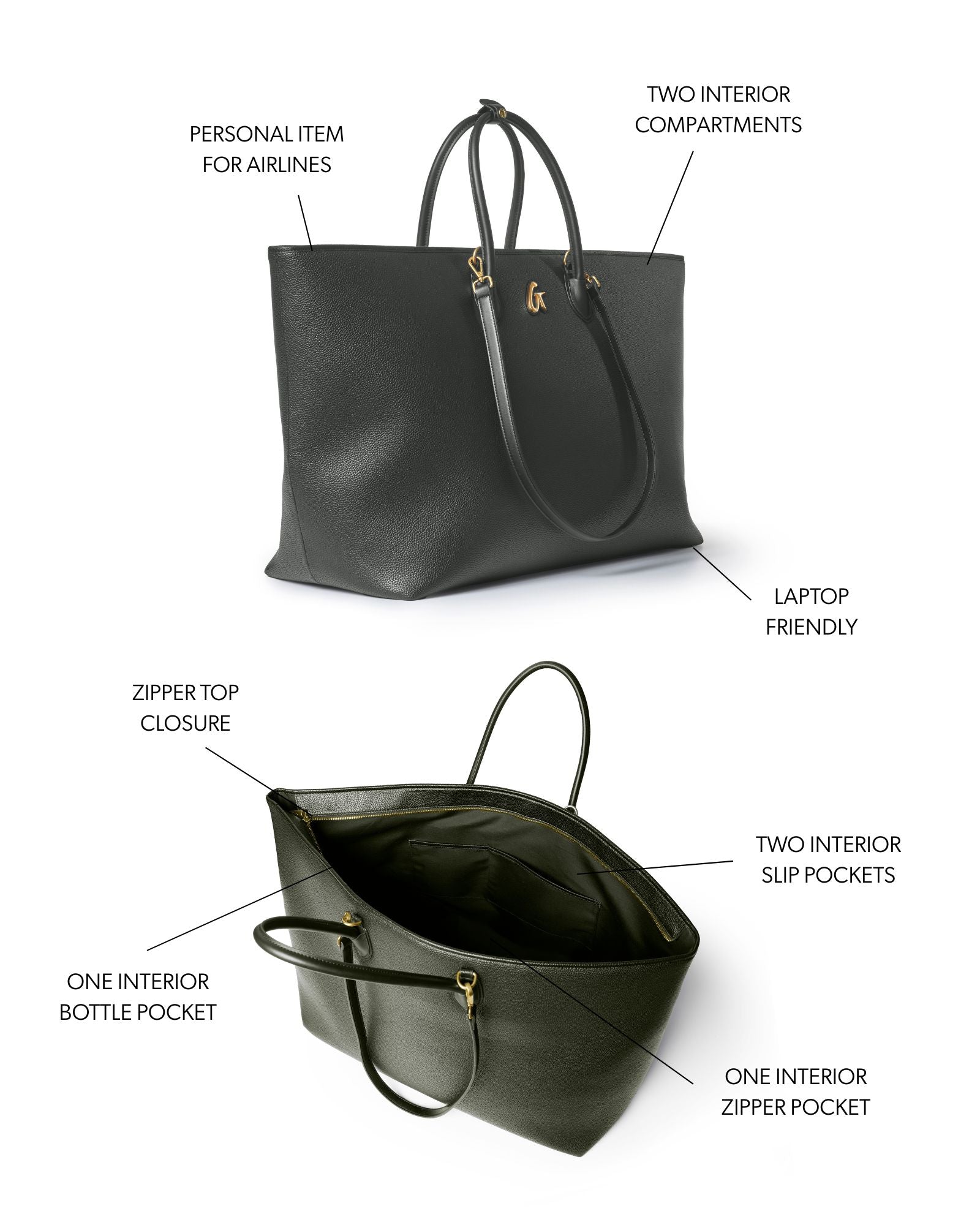 Olive green jumbo pebble tote bag with two interior compartments, laptop-friendly design, and multiple pockets.