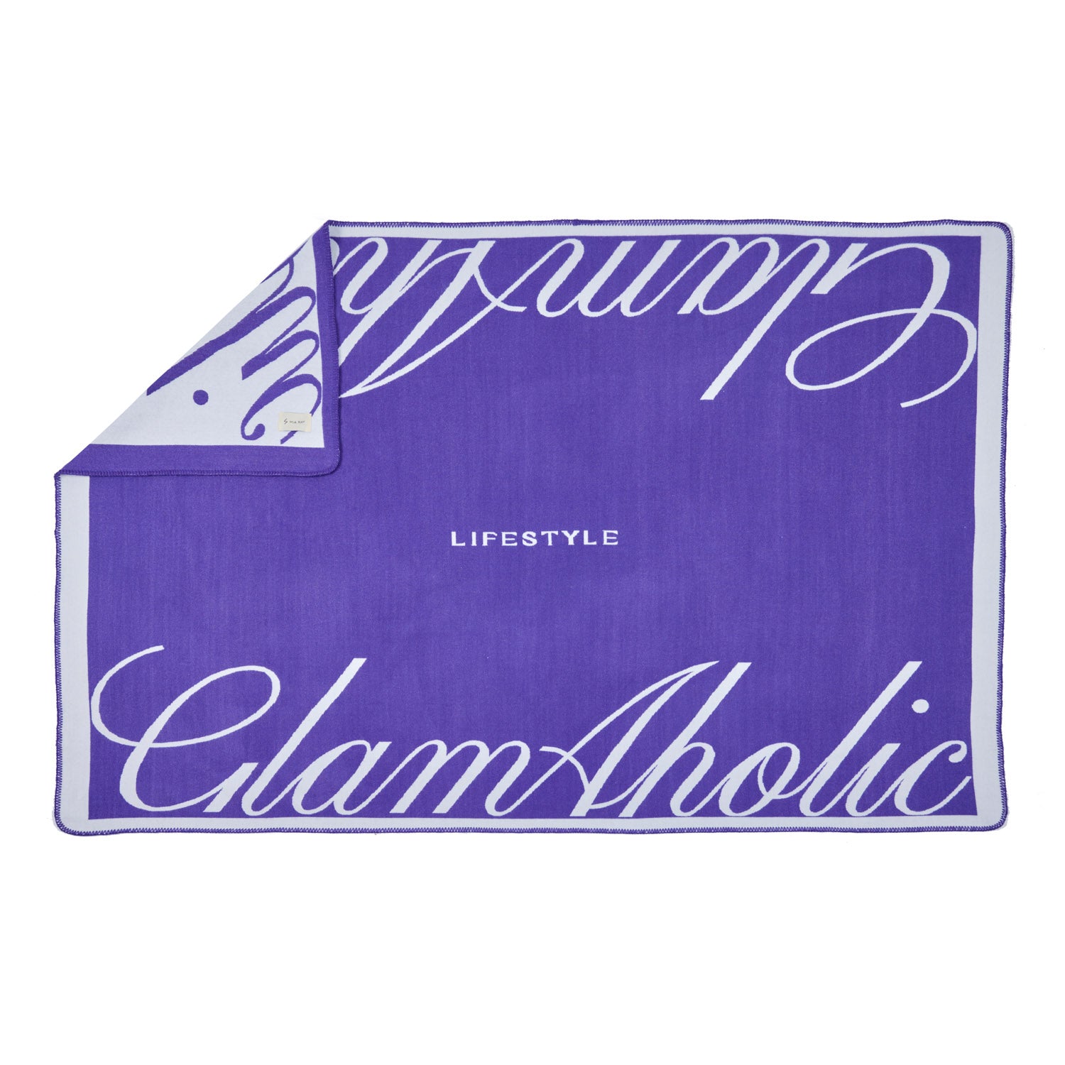 Purple Luxe Throw Blanket with white cursive text and "LIFESTYLE" printed in the center.
