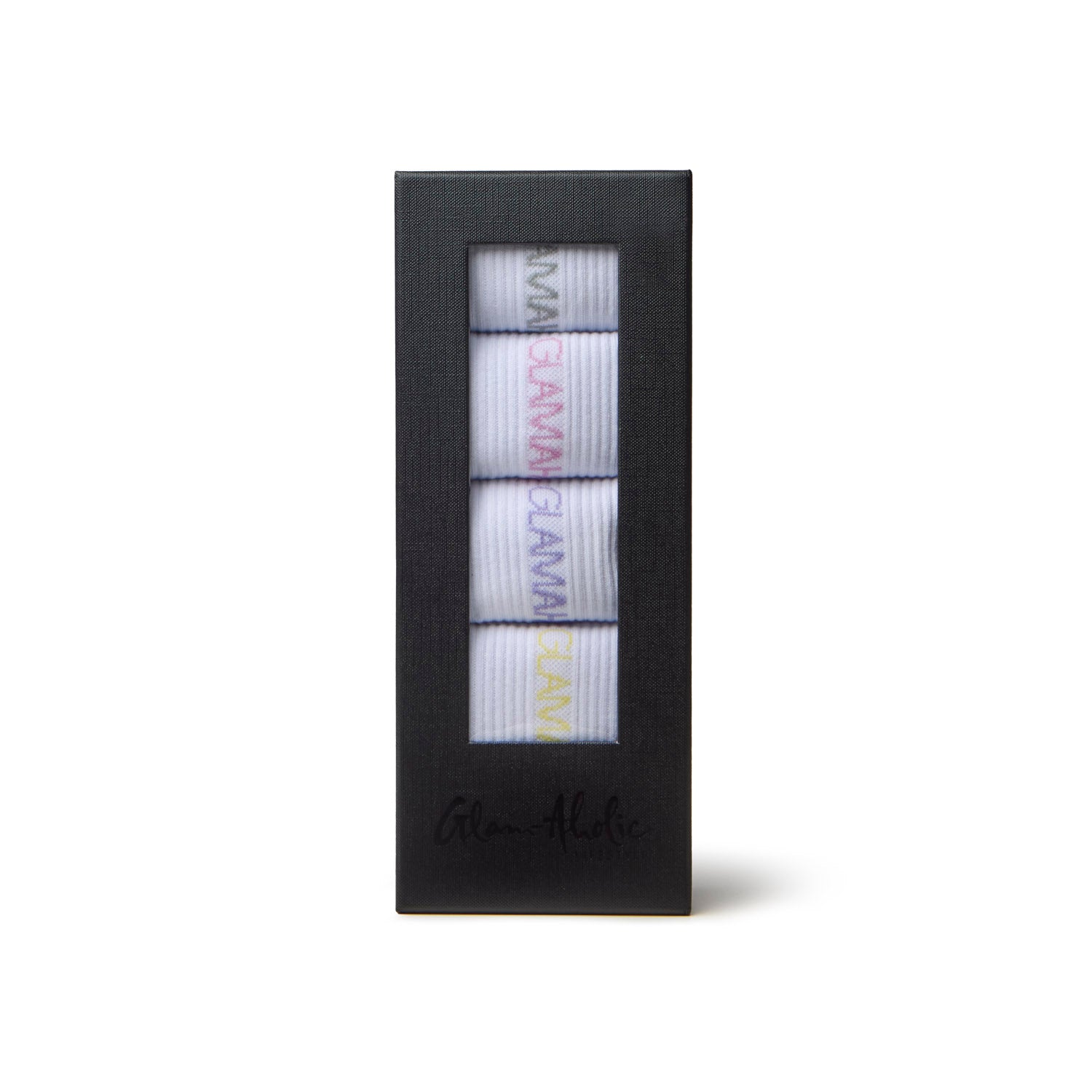 Pastel multi athletic crew socks in a stylish box, featuring colorful branding for a trendy look.