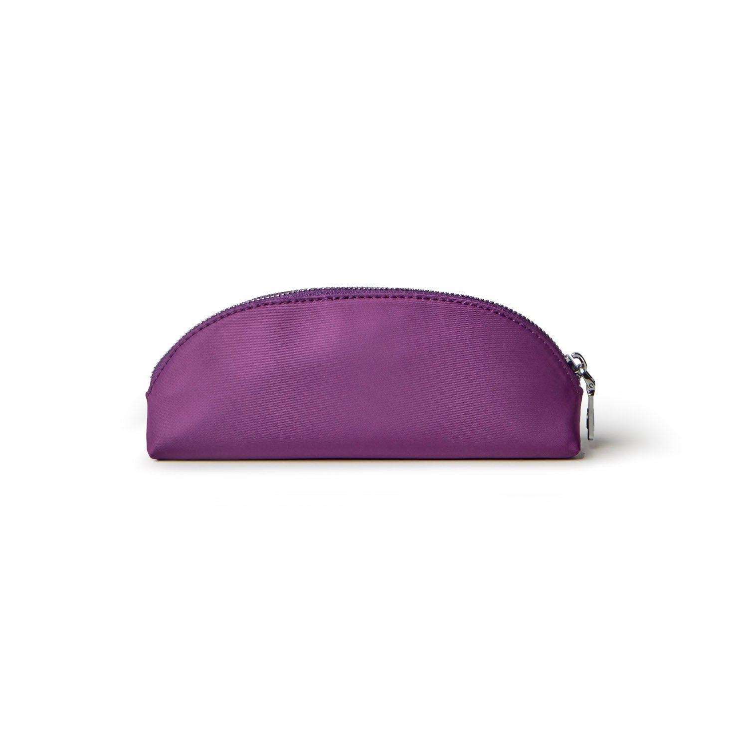 Mini nylon pouch in vibrant purple, featuring a sleek design and zip closure for stylish organization.