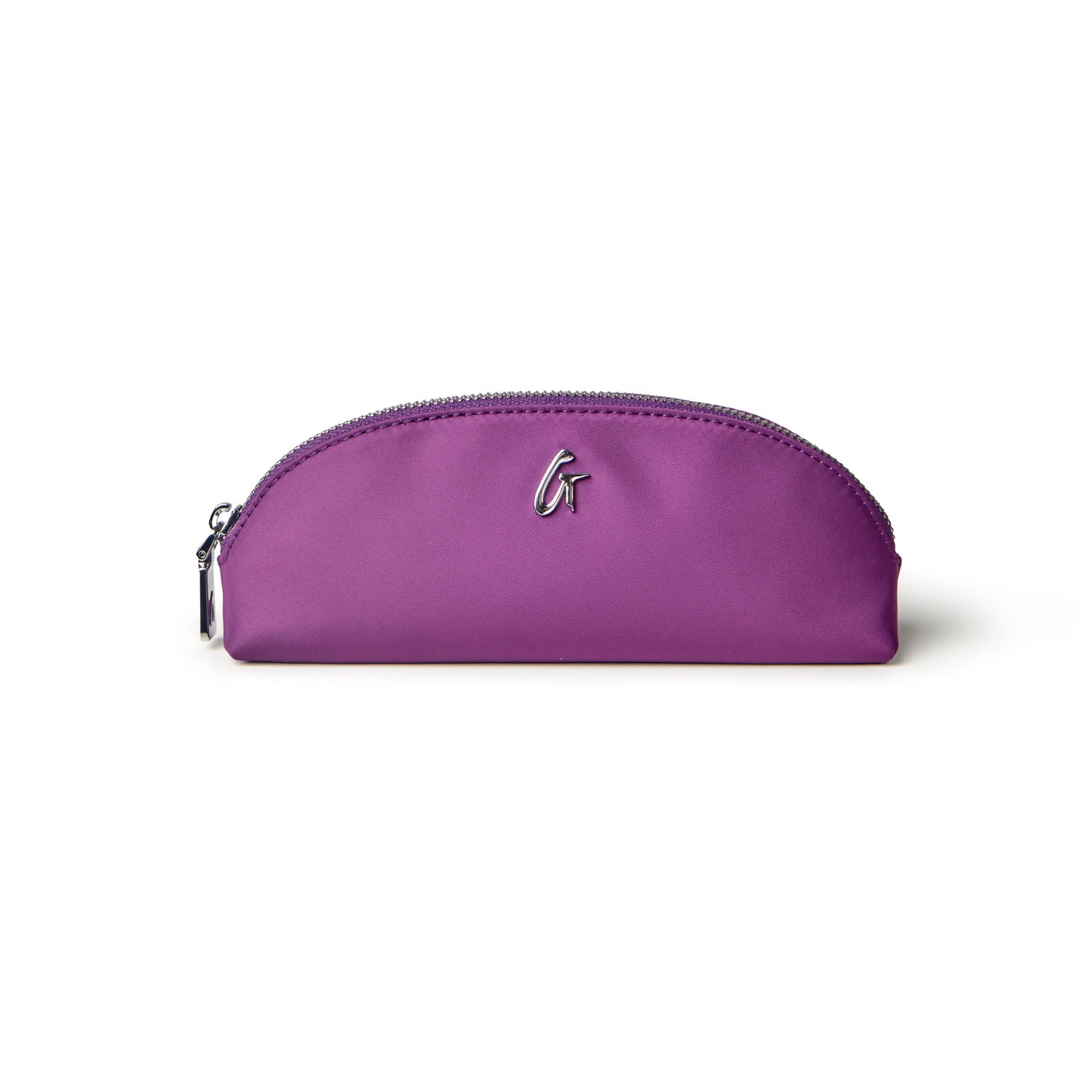 Mini nylon pouch in vibrant purple with a sleek design and silver zipper, perfect for organizing essentials.