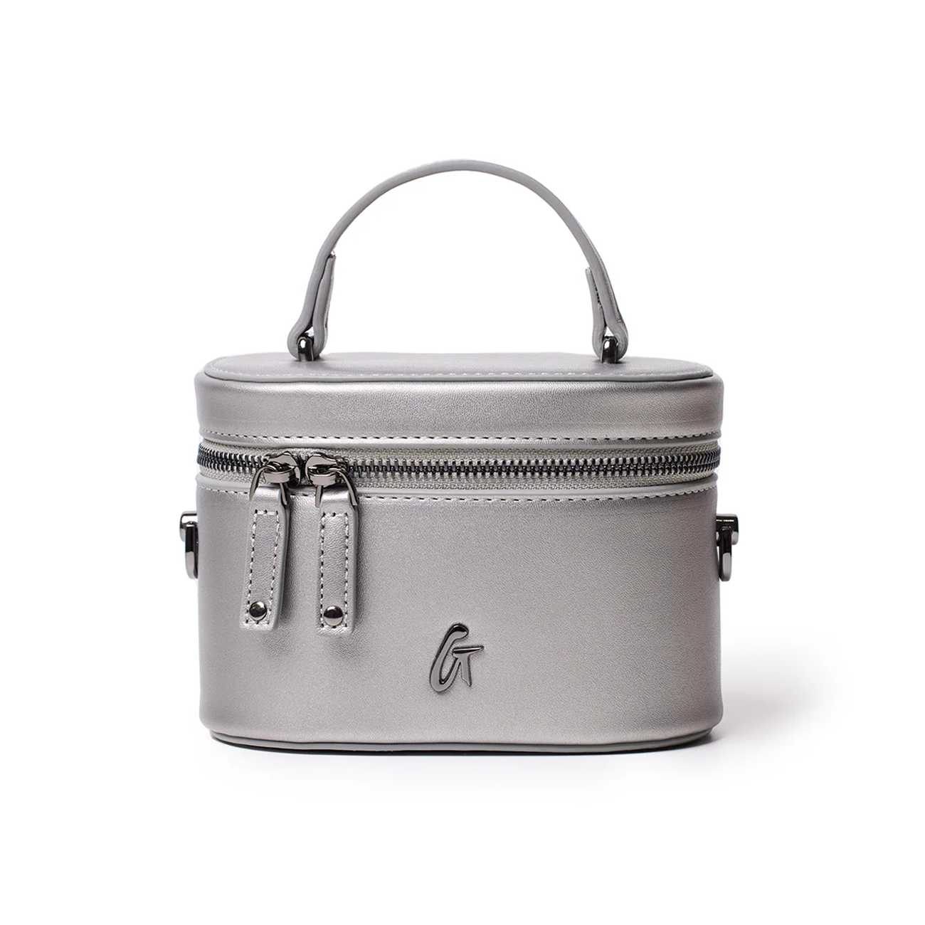 Smooth Vanity Platinum Vegan Leather Vanity Bag with Gunmetal Hardware Smooth Vanity Platinum Vegan Leather Vanity Bag with Gunmetal Hardware
