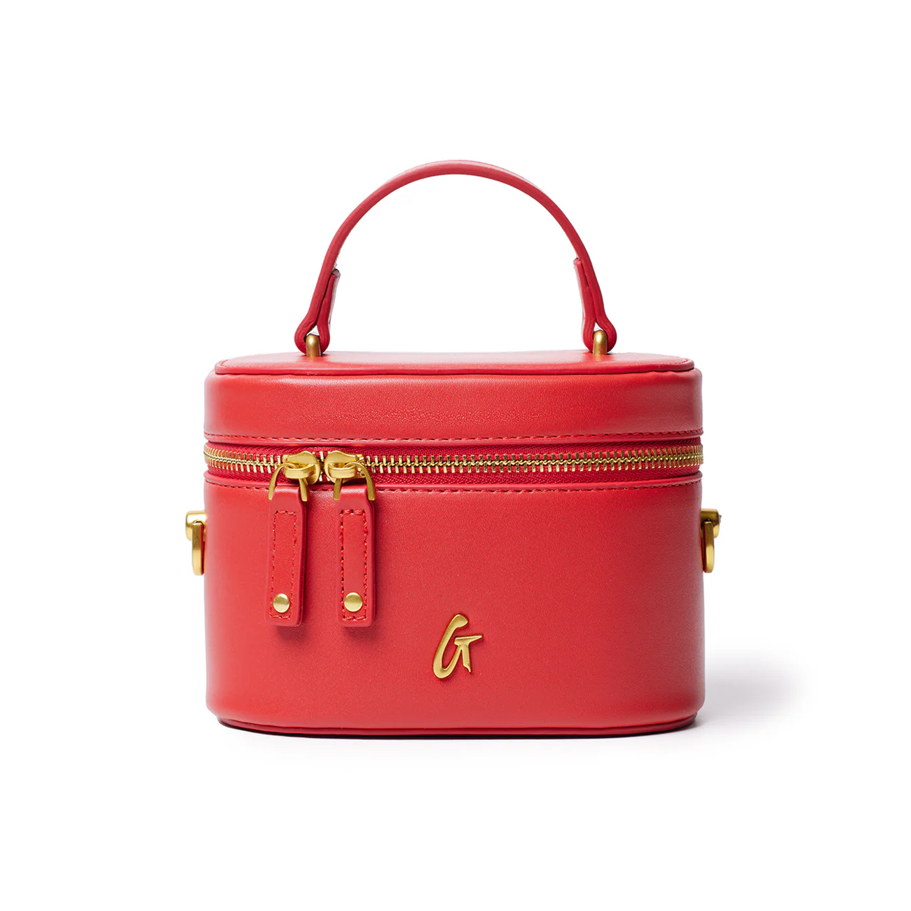 Smooth Vanity Red Vegan Leather Vanity Bag with Sleek Gold Hardware