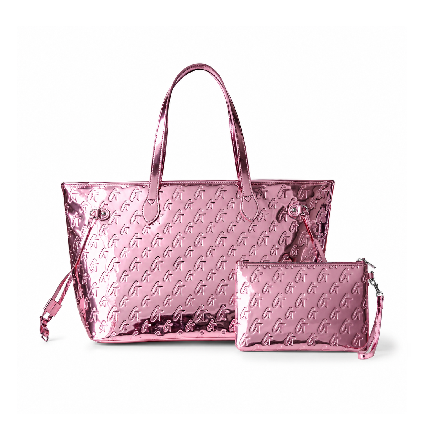 MONOGRAM GLAM TOTE WITH WRISTLET - METALLIC PINK
