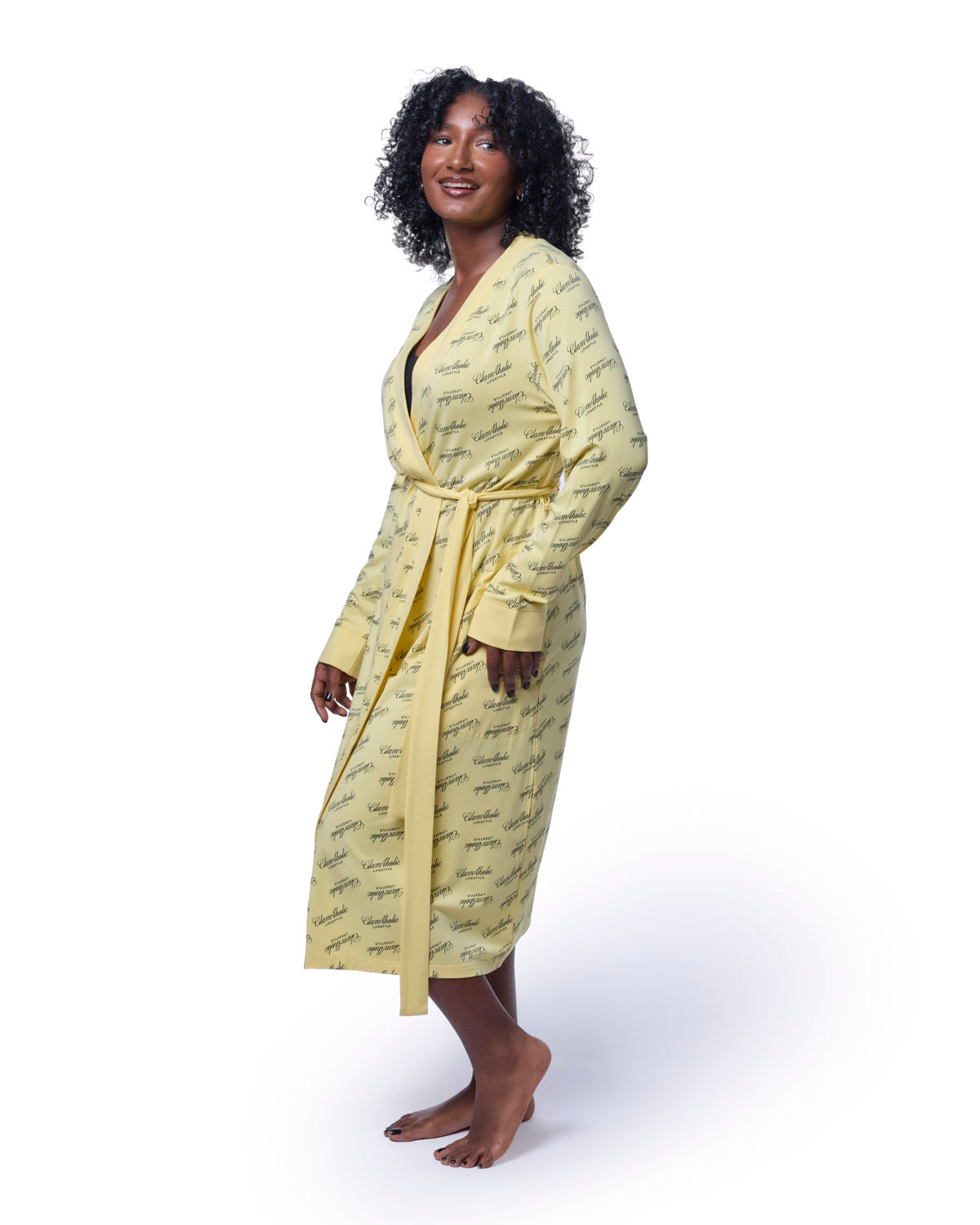Yellow signature luxe robe featuring a stylish wrap design and comfortable fit, perfect for a chic loungewear look.