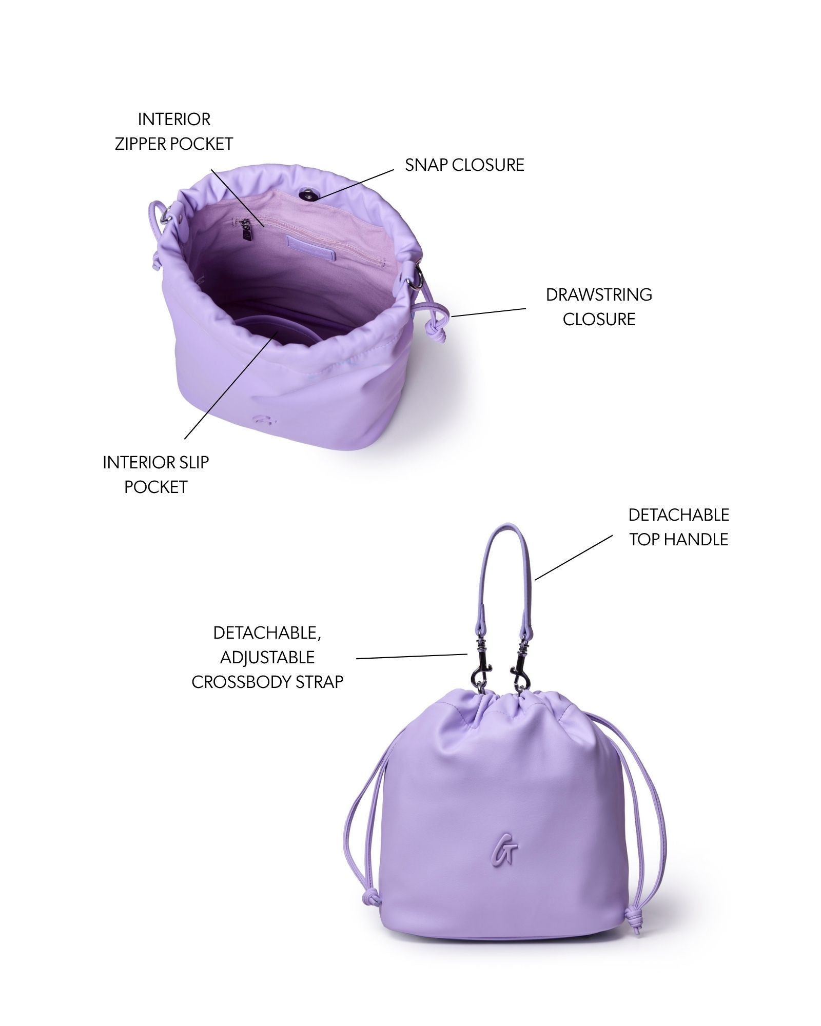 MEDIUM DRAWSTRING BUCKET BAG - LAVENDER