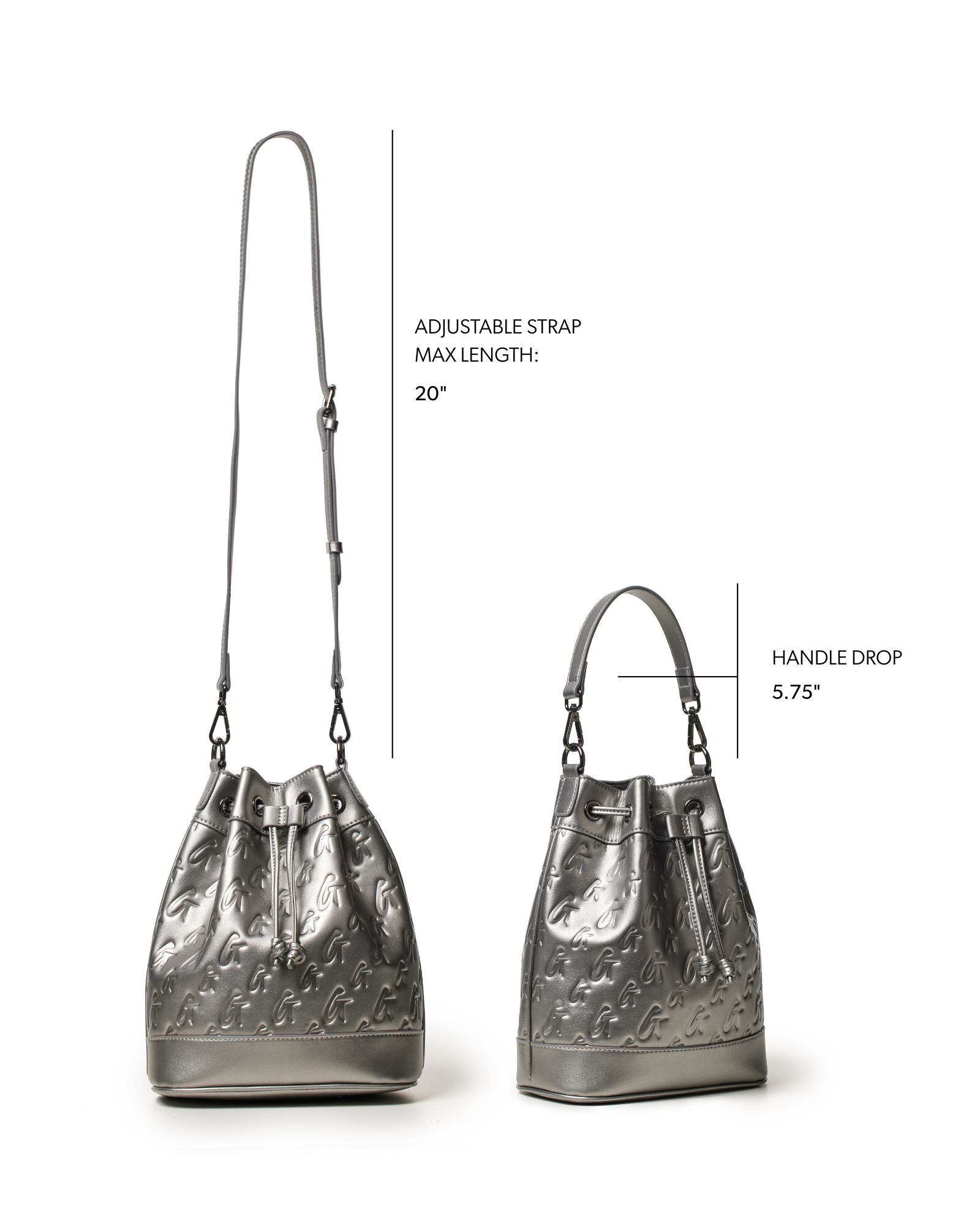 Medium monogram bucket bag in platinum with adjustable strap and stylish design for affordable luxury.