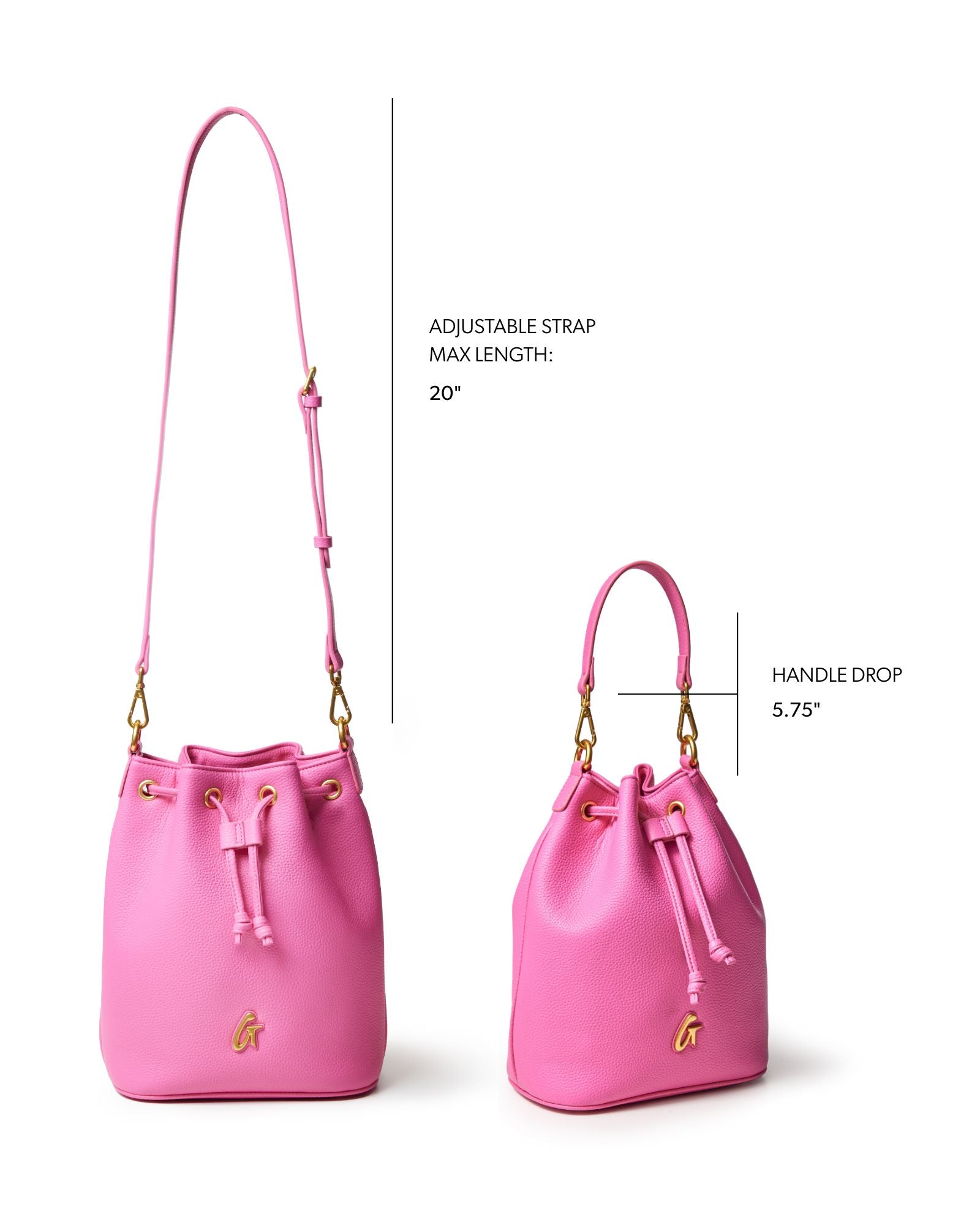 Hot pink medium pebble bucket bag with adjustable strap and gold accents, perfect for stylish everyday use.