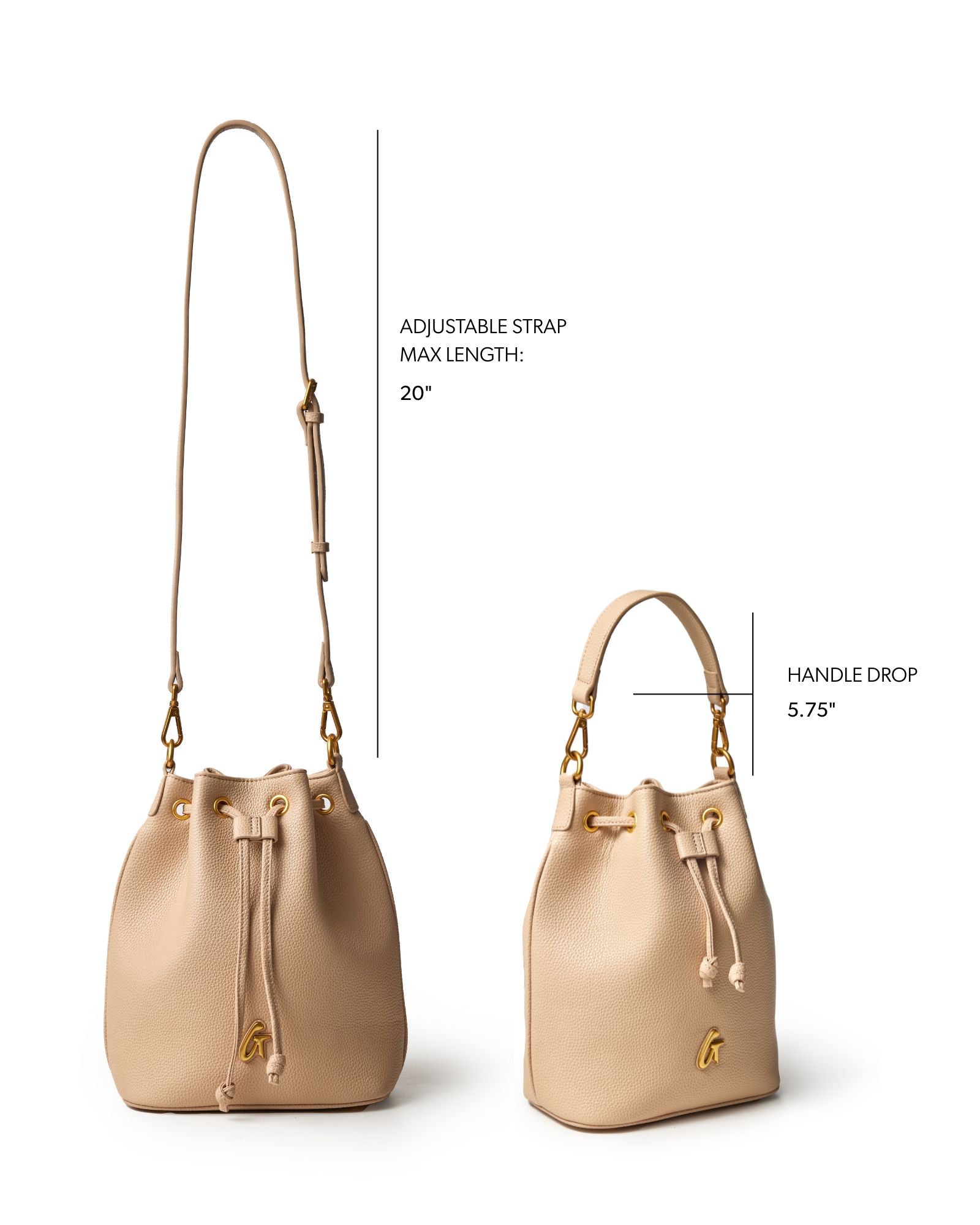 Nude medium pebble bucket bag with adjustable strap and gold accents, perfect for stylish everyday use.