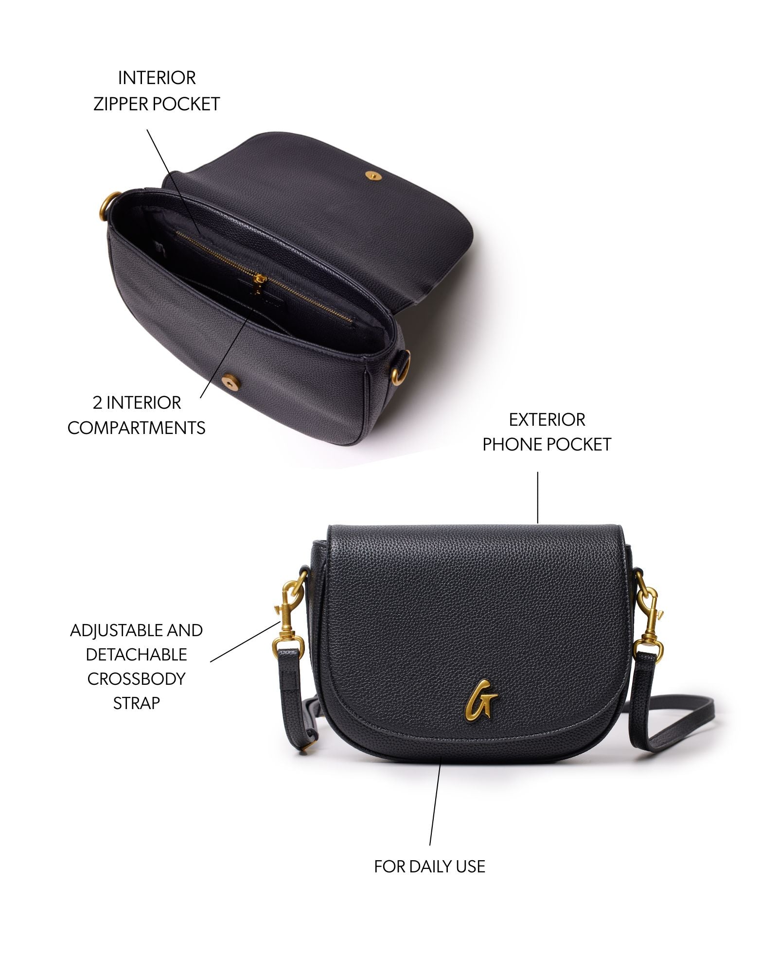 MEDIUM PEBBLE SHOULDER BAG - BLACK