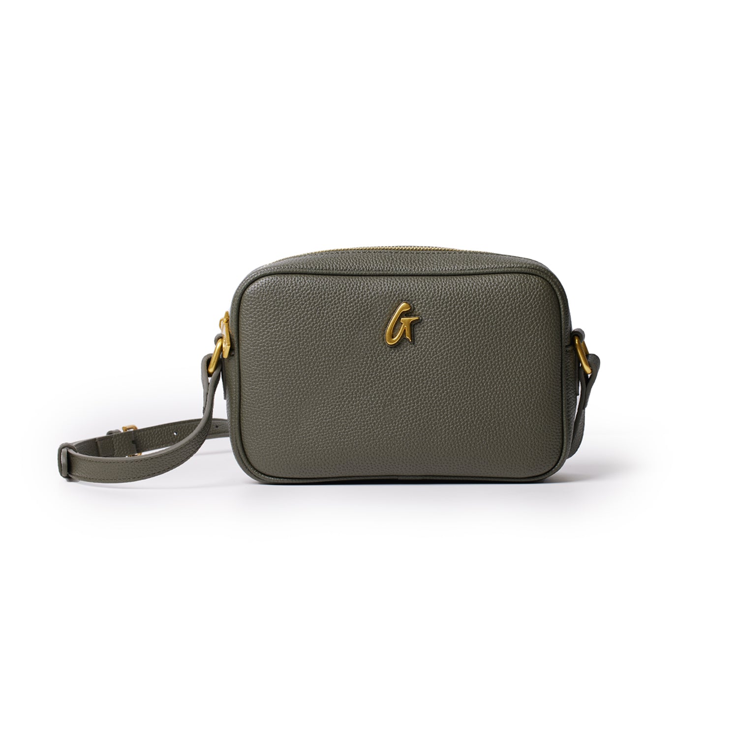 Affordable Luxury Olive Green Pebble Camera Bag with Gold Hardware