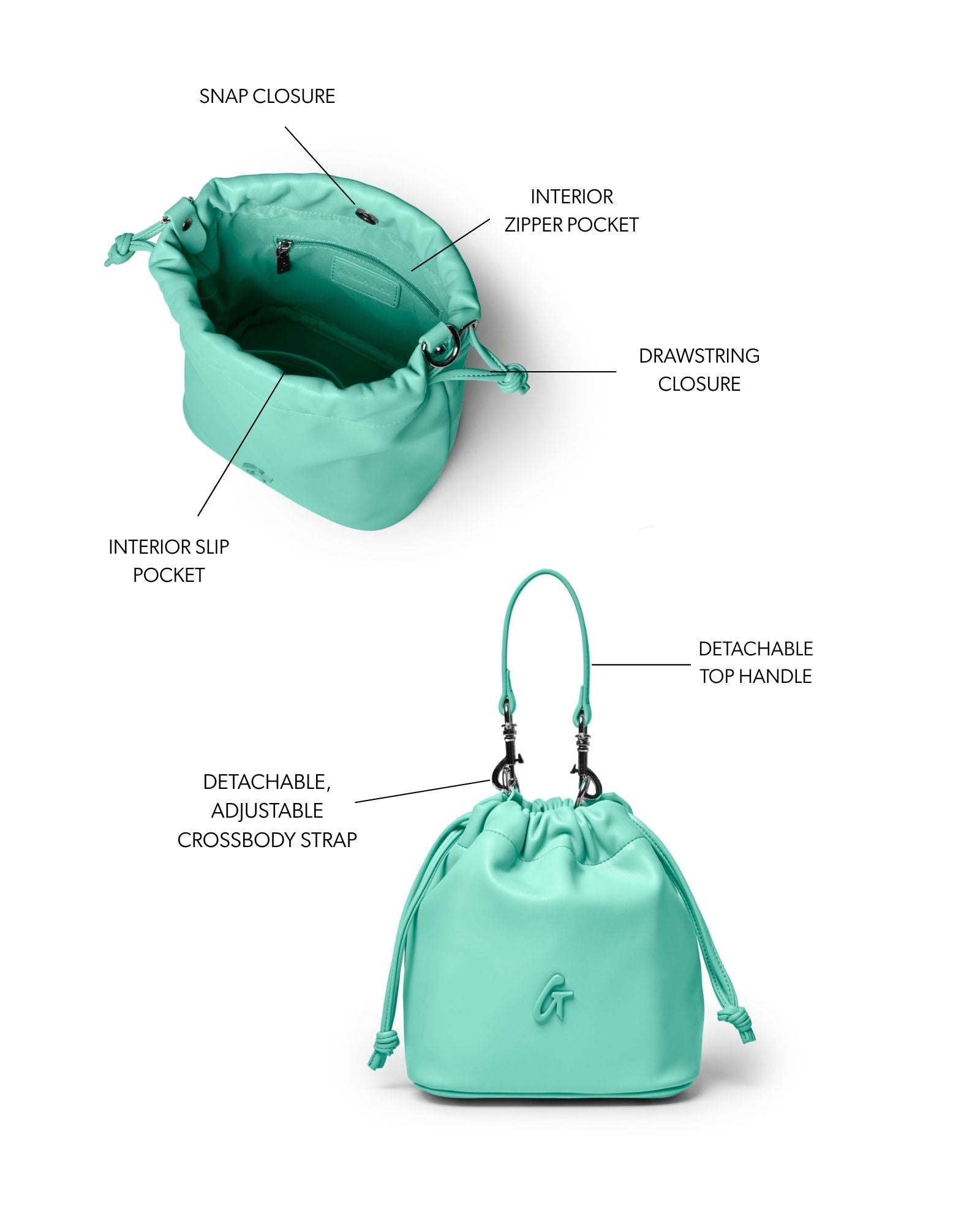 MINI DRAWSTRING BUCKET BAG - TEAL