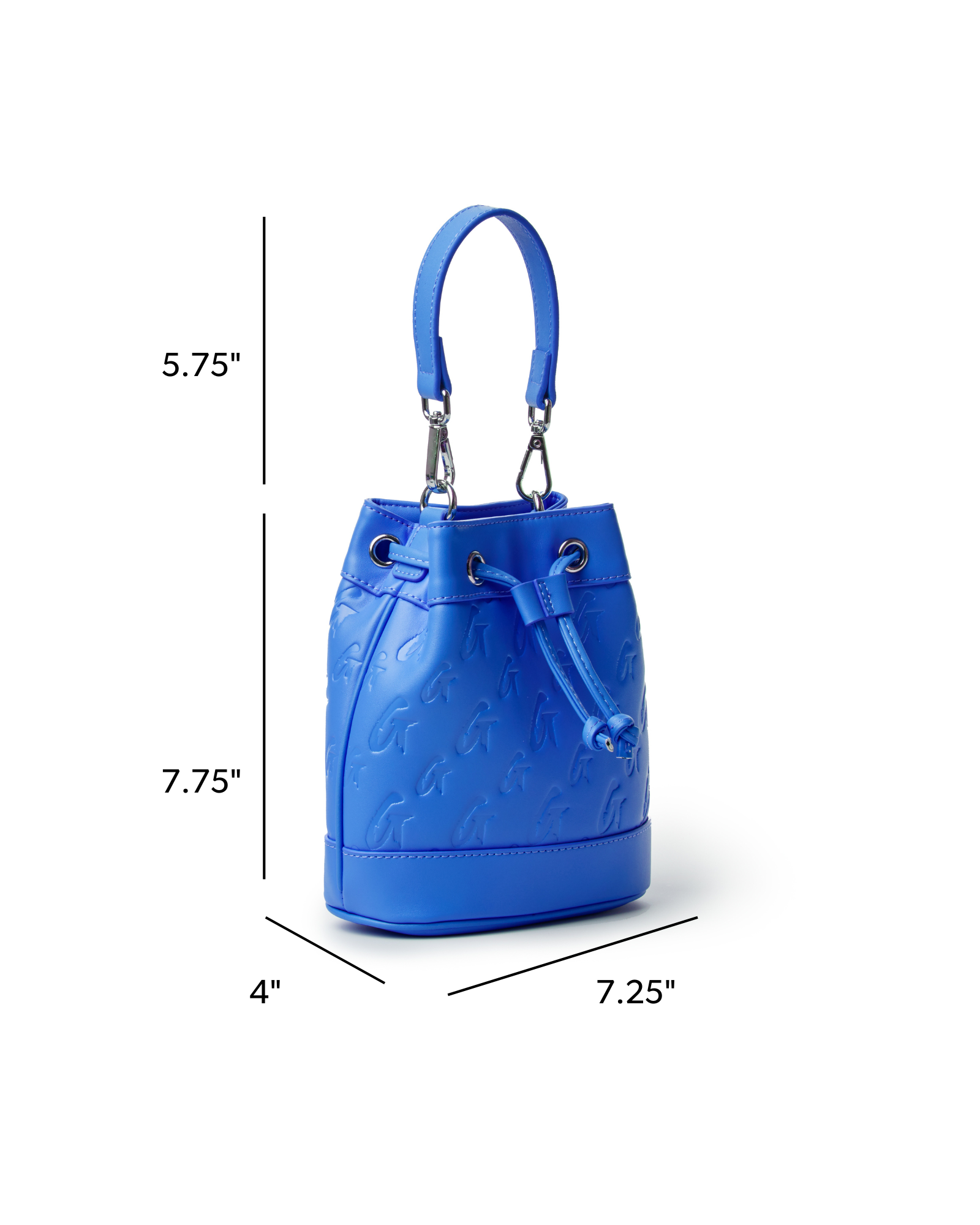 Mini monogram bucket bag in blue with a sleek design, featuring a drawstring closure and stylish handles.