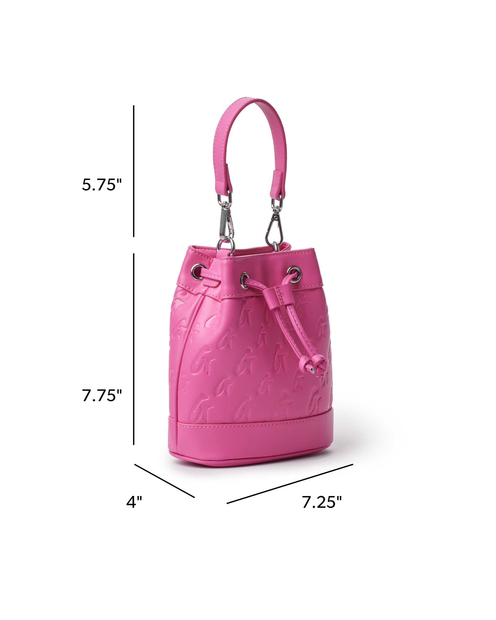 Hot pink mini monogram bucket bag featuring a drawstring closure and stylish handles, perfect for chic, everyday use.