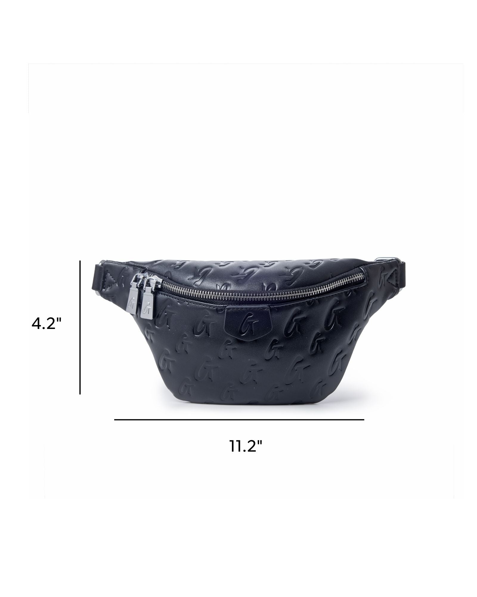 Black mini monogram fanny pack featuring a sleek design, zipper closure, and adjustable strap for stylish convenience.