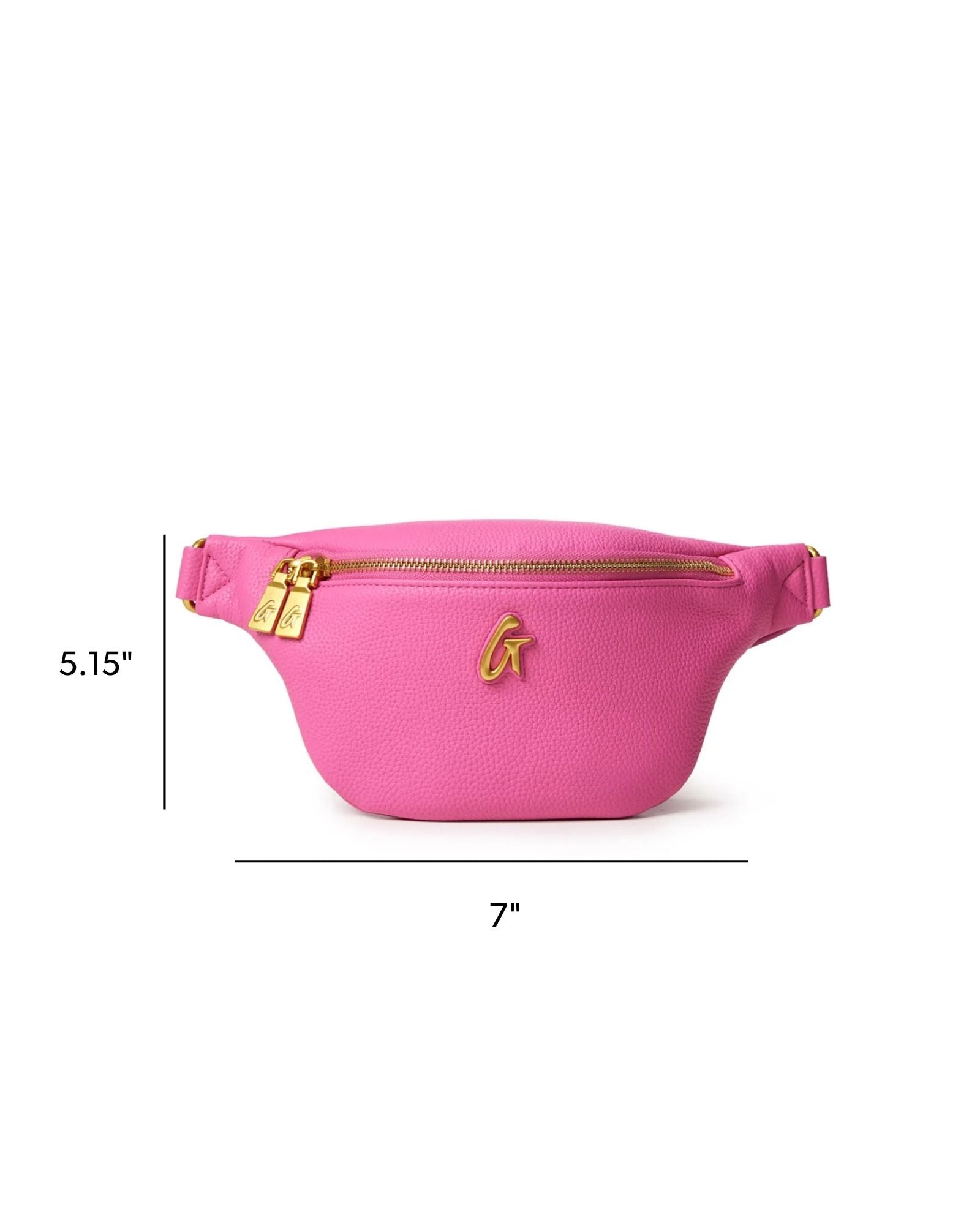 Hot pink mini pebble fanny pack with gold zipper accents, perfect for stylish hands-free convenience.