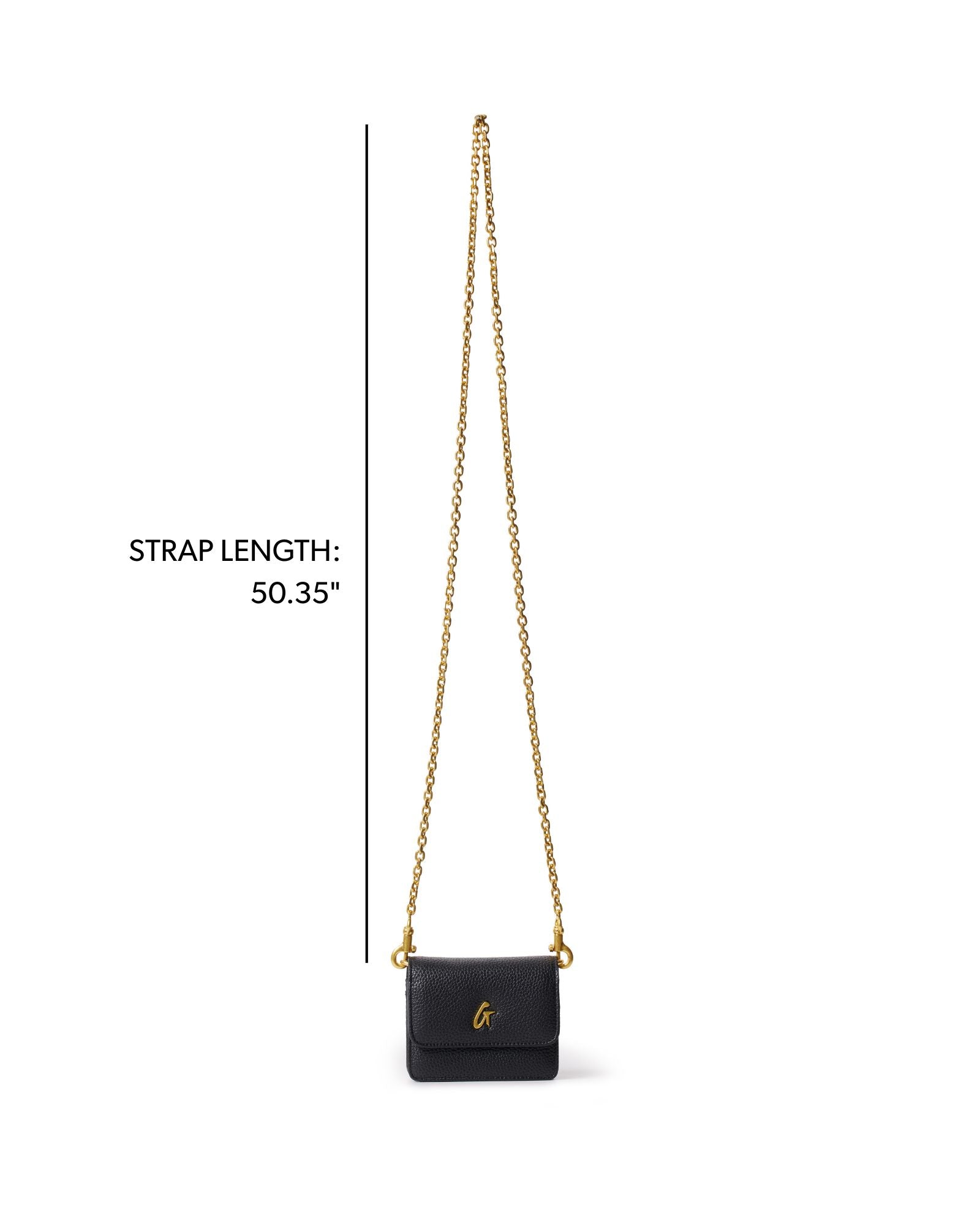 Mini Pebble WOC in black with a gold chain strap, featuring a sleek design perfect for stylish outings.